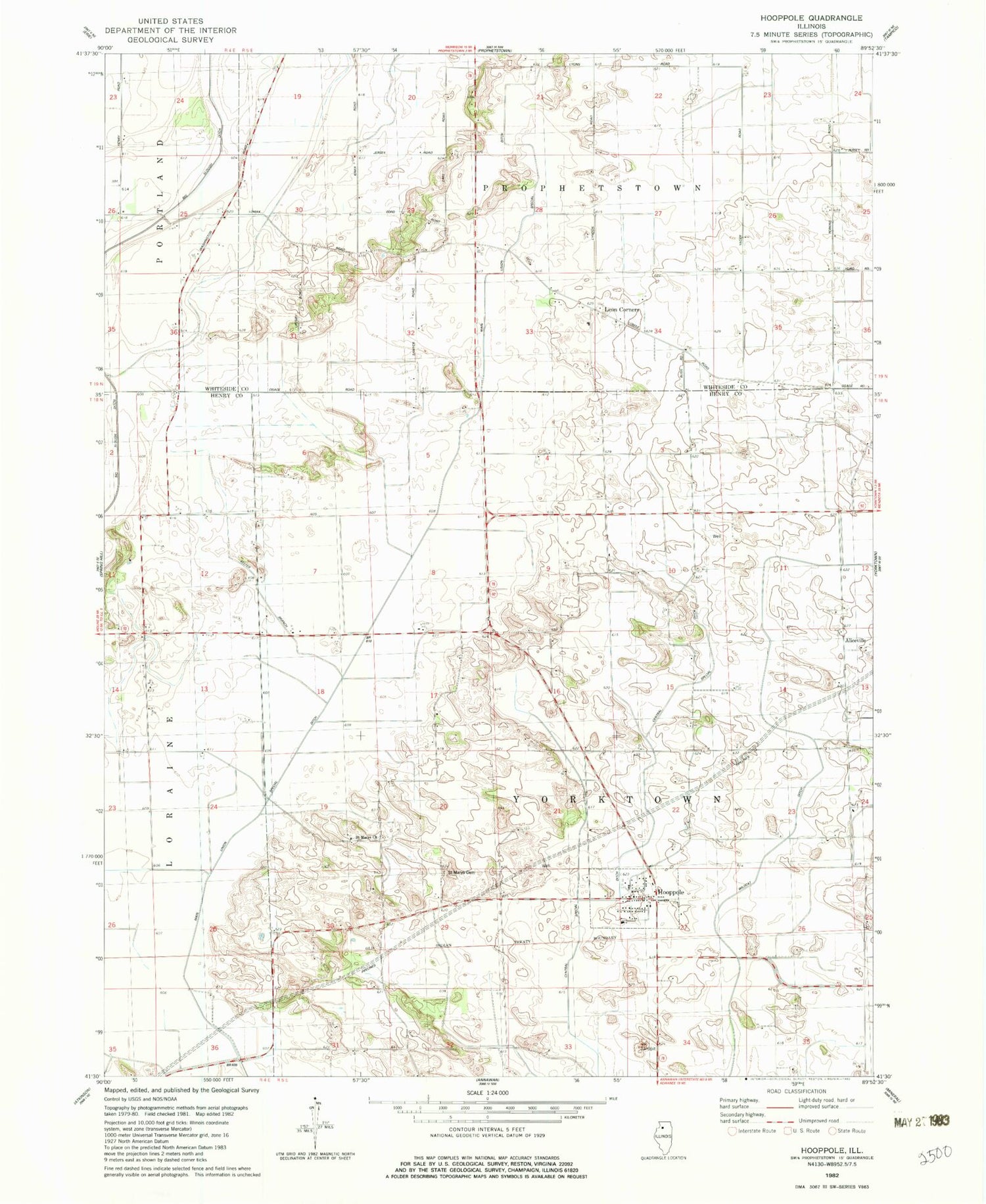 Classic USGS Hooppole Illinois 7.5'x7.5' Topo Map Image