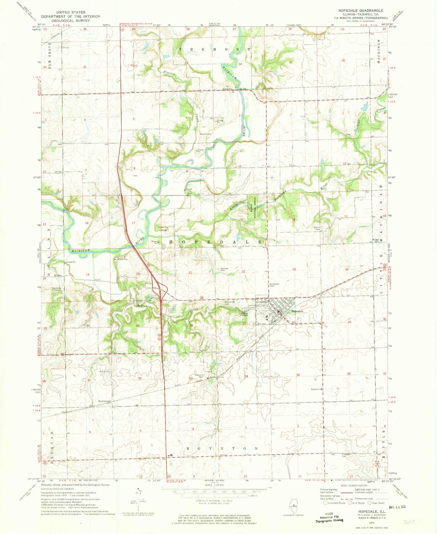 Classic USGS Hopedale Illinois 7.5'x7.5' Topo Map Image