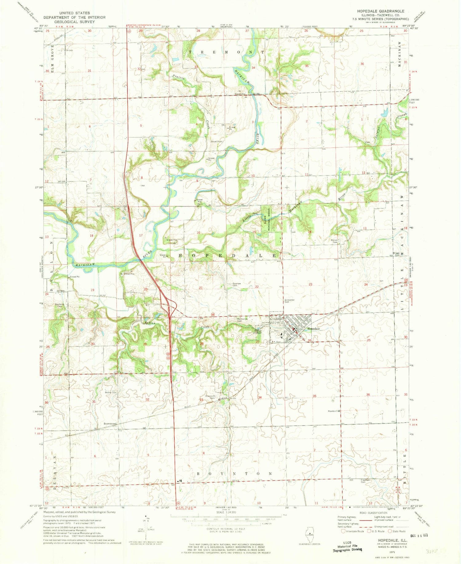Classic USGS Hopedale Illinois 7.5'x7.5' Topo Map Image