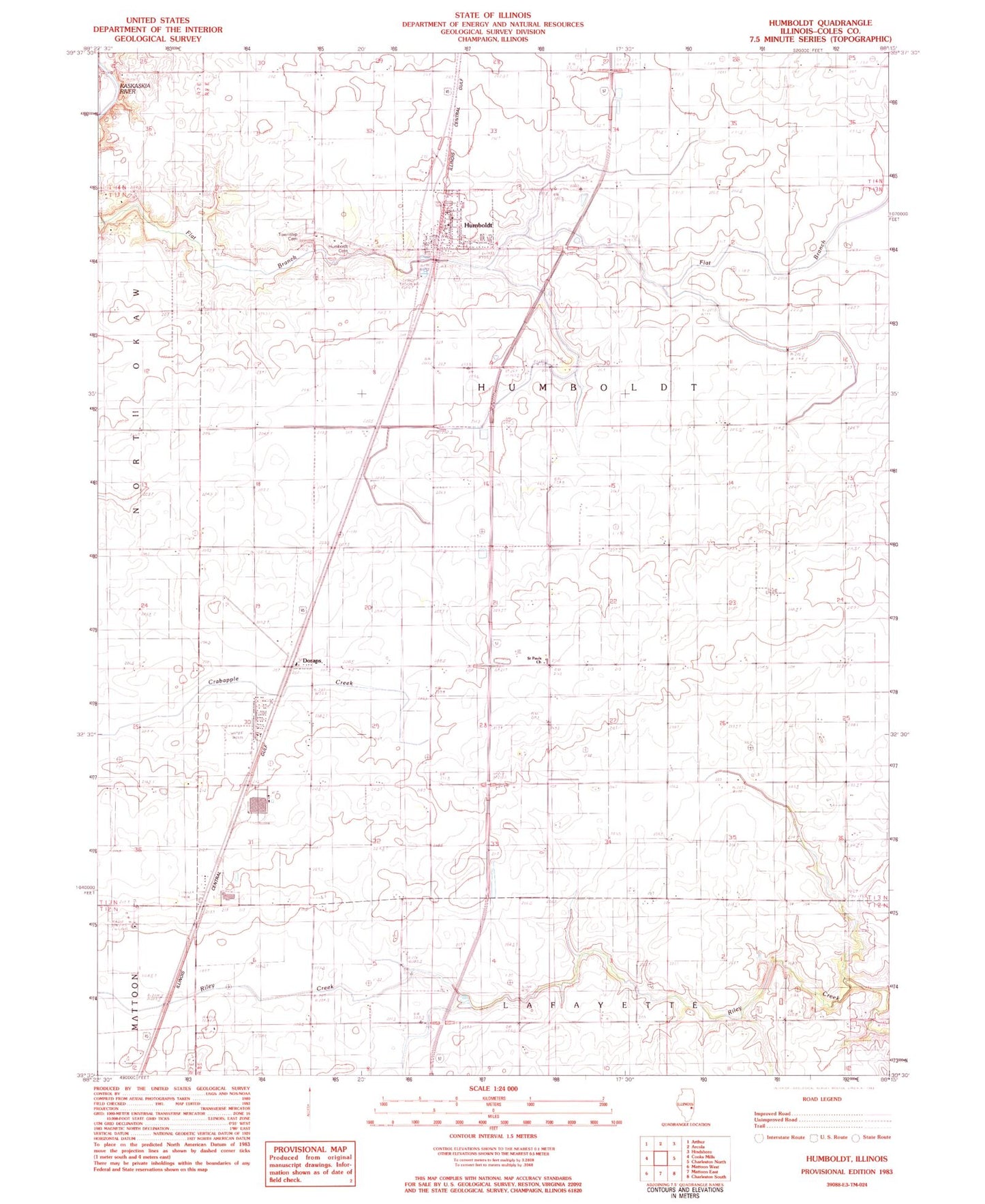 Classic USGS Humboldt Illinois 7.5'x7.5' Topo Map Image