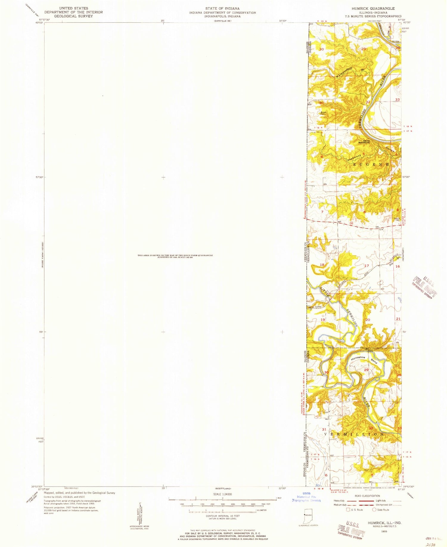 Classic USGS Humrick Illinois 7.5'x7.5' Topo Map Image