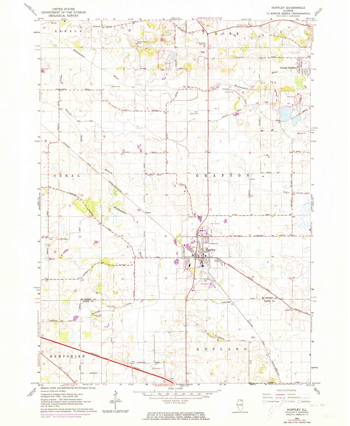 Classic USGS Huntley Illinois 7.5'x7.5' Topo Map Image