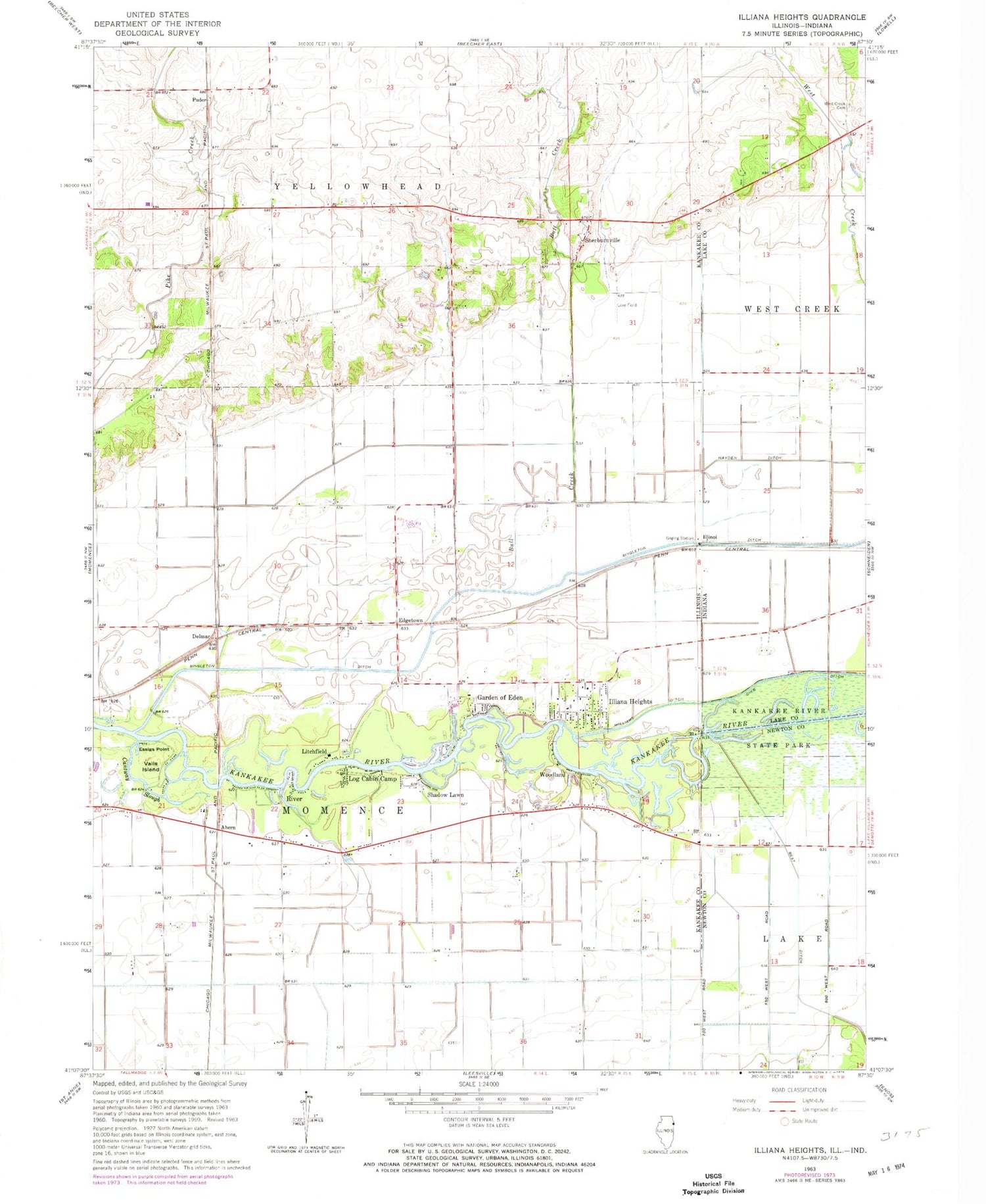 Classic USGS Illiana Heights Illinois 7.5'x7.5' Topo Map Image