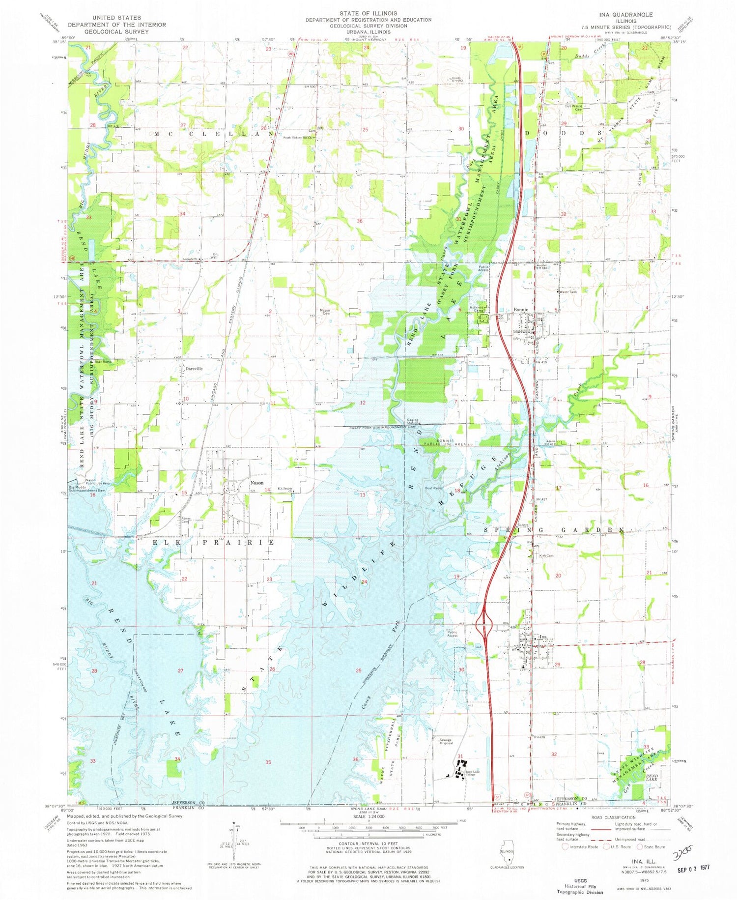 Classic USGS Ina Illinois 7.5'x7.5' Topo Map Image