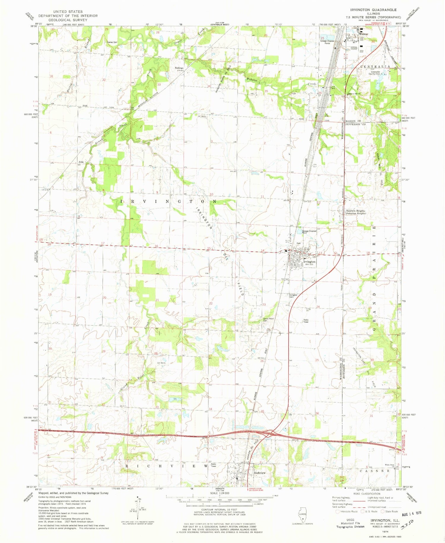 Classic USGS Irvington Illinois 7.5'x7.5' Topo Map Image
