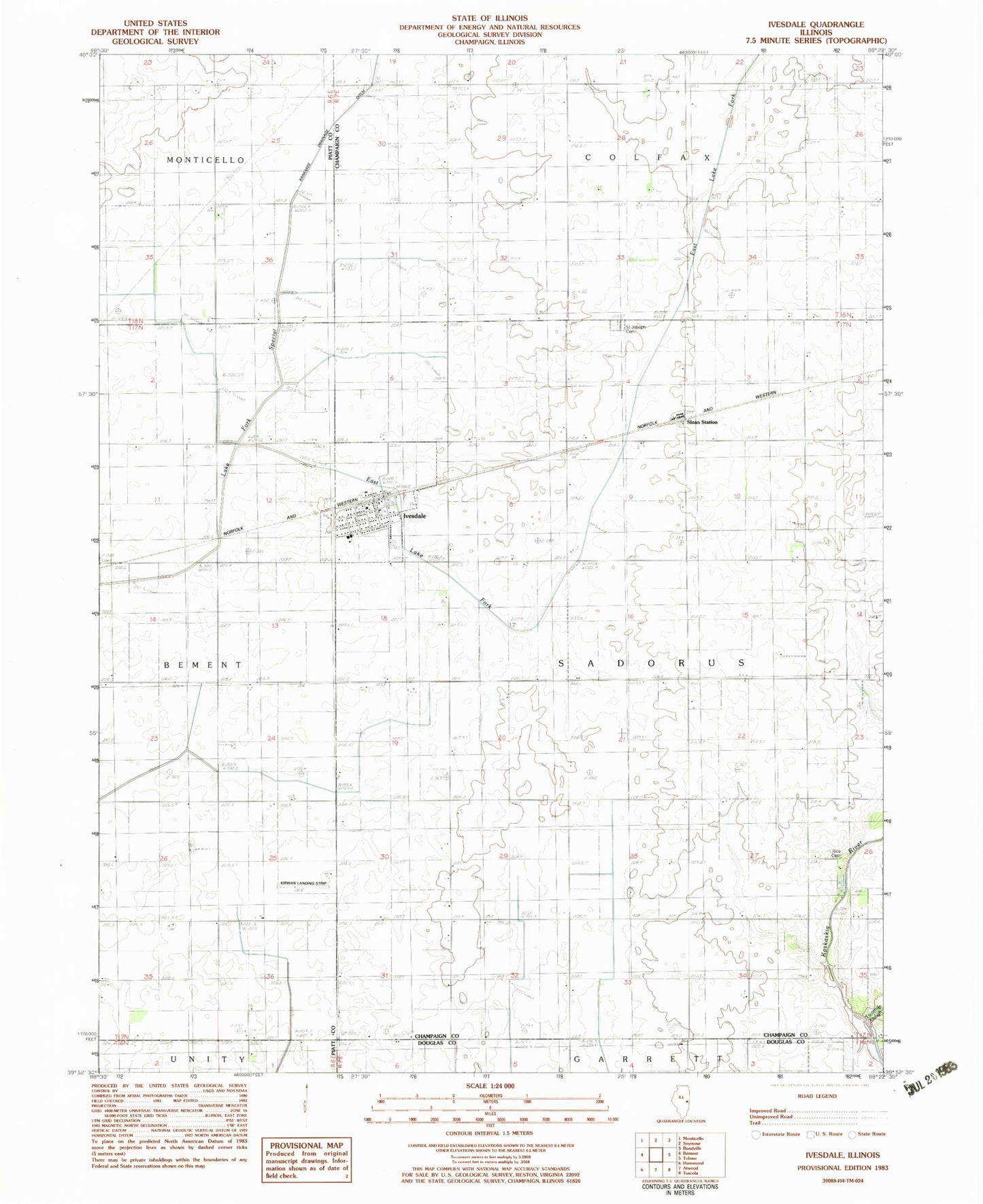 Classic USGS Ivesdale Illinois 7.5'x7.5' Topo Map Image