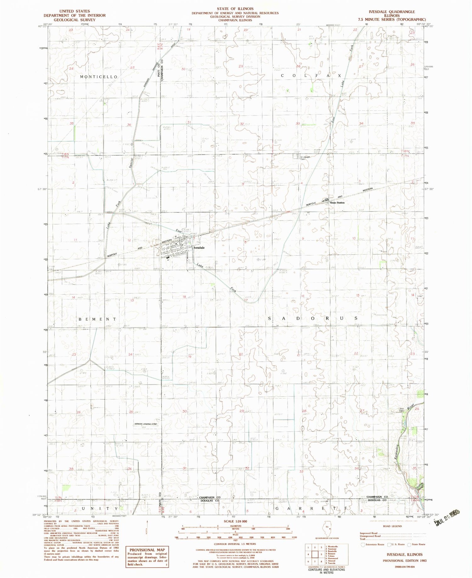 Classic USGS Ivesdale Illinois 7.5'x7.5' Topo Map Image