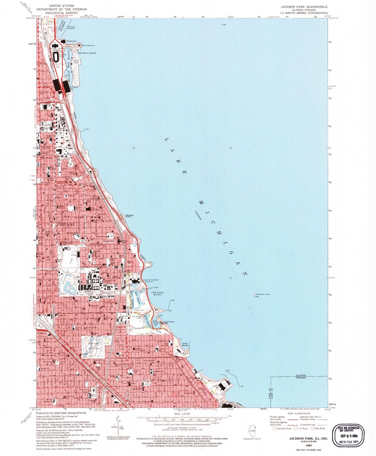 Classic USGS Jackson Park Illinois 7.5'x7.5' Topo Map Image