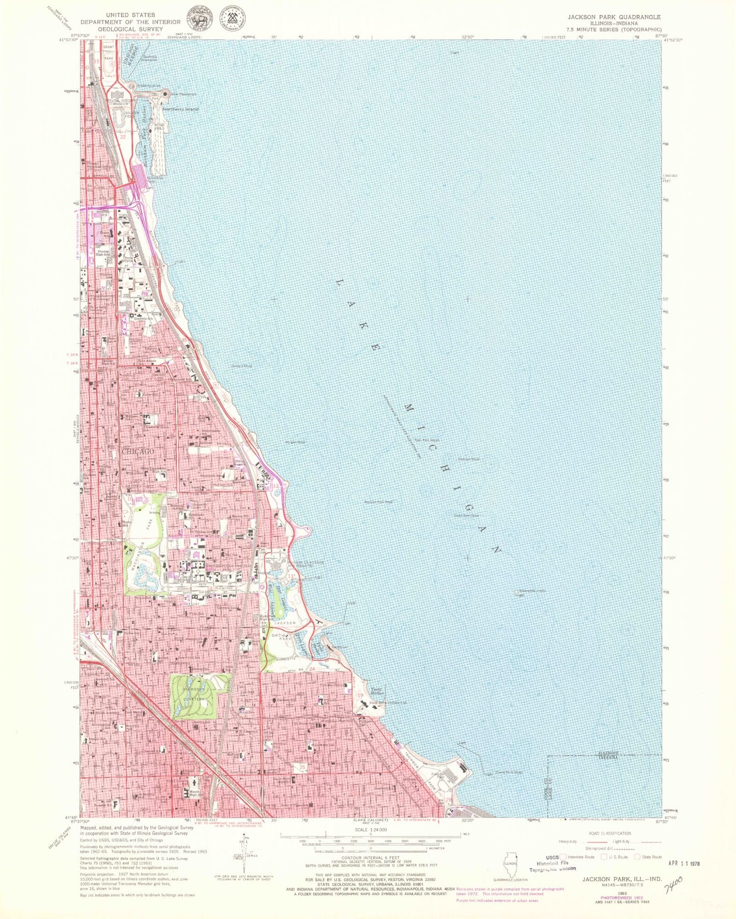 Classic USGS Jackson Park Illinois 7.5'x7.5' Topo Map Image