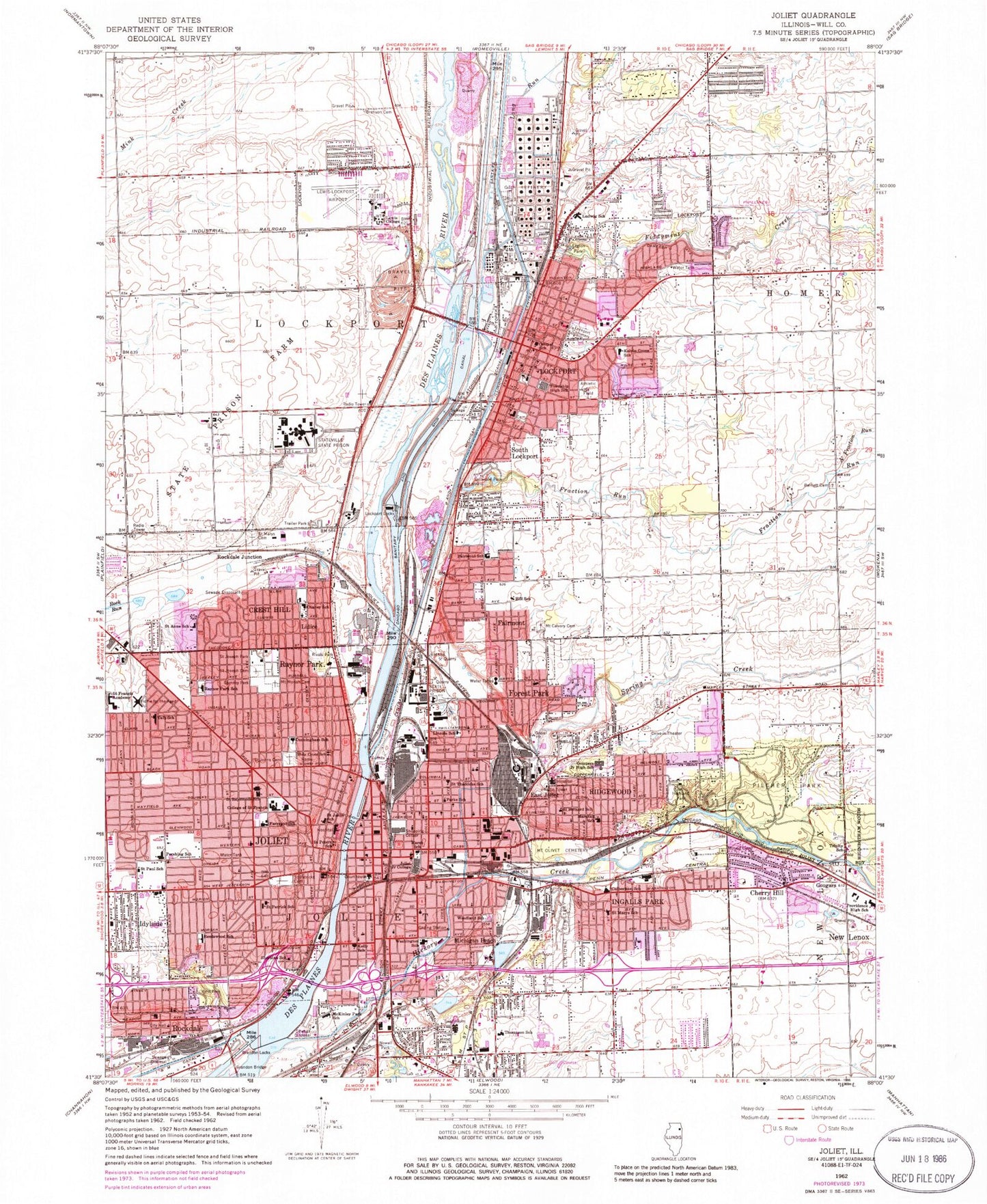 Classic USGS Joliet Illinois 7.5'x7.5' Topo Map Image