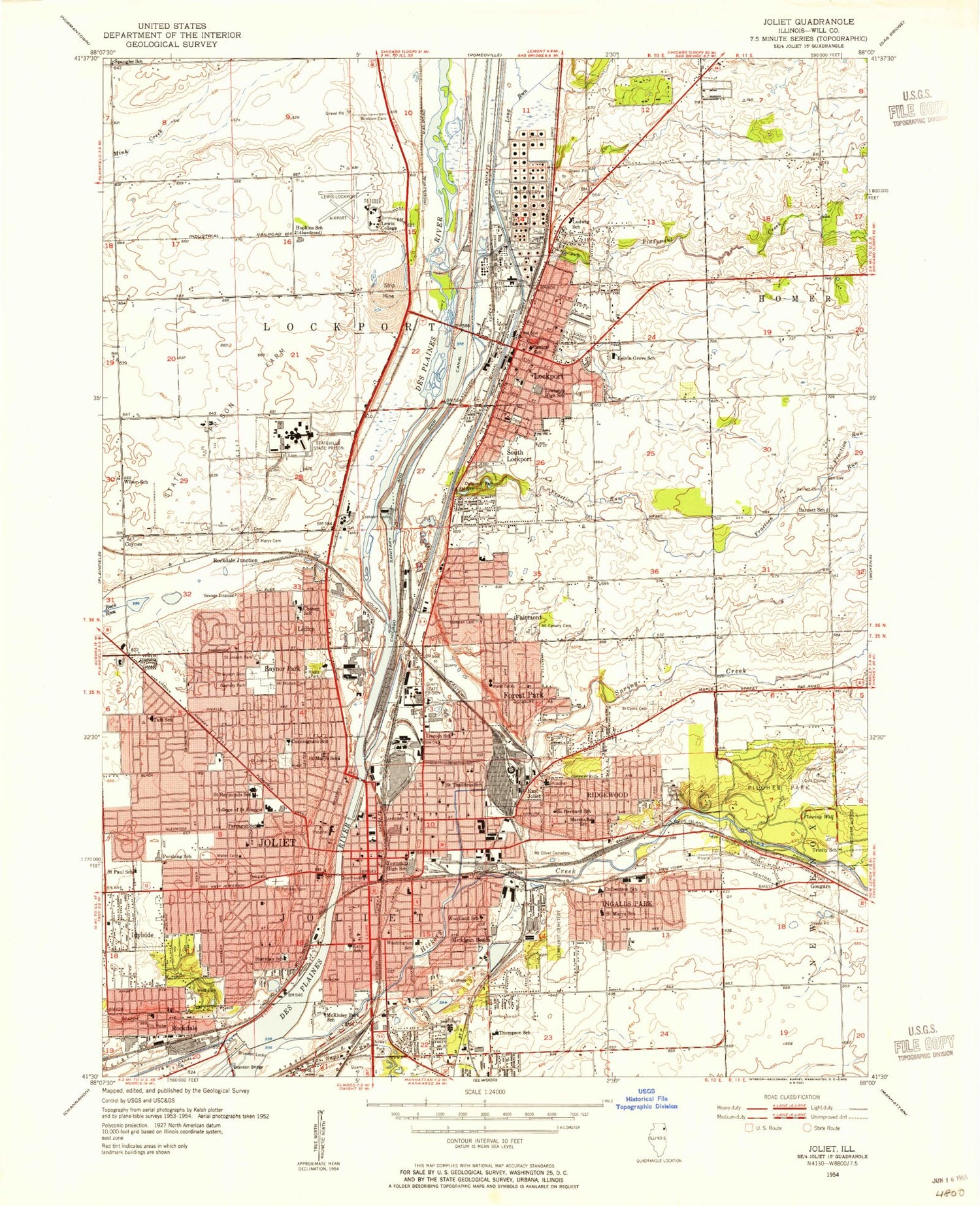 Classic USGS Joliet Illinois 7.5'x7.5' Topo Map Image