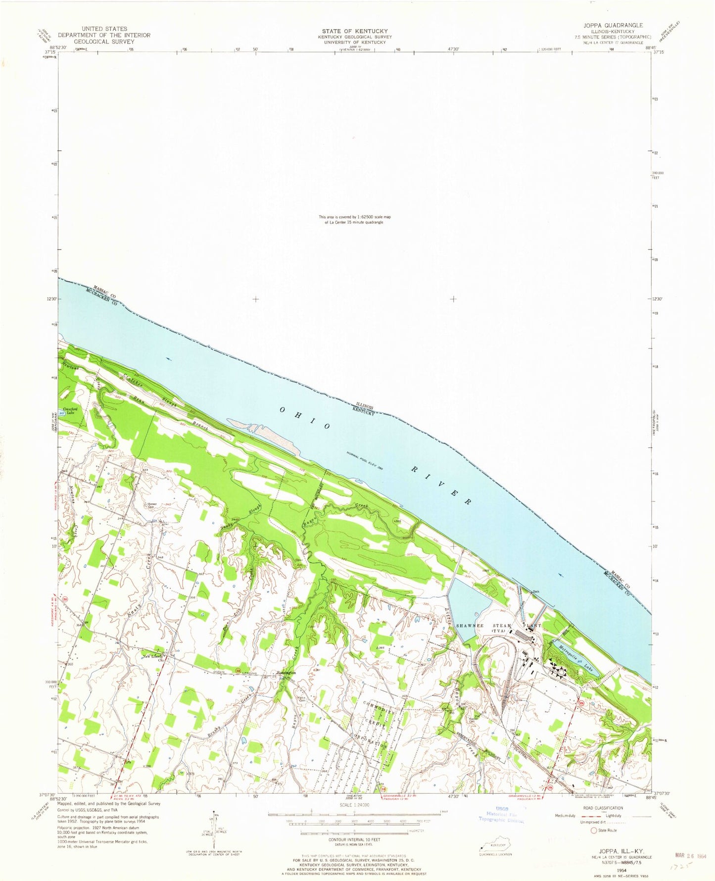 Classic USGS Joppa Illinois 7.5'x7.5' Topo Map Image