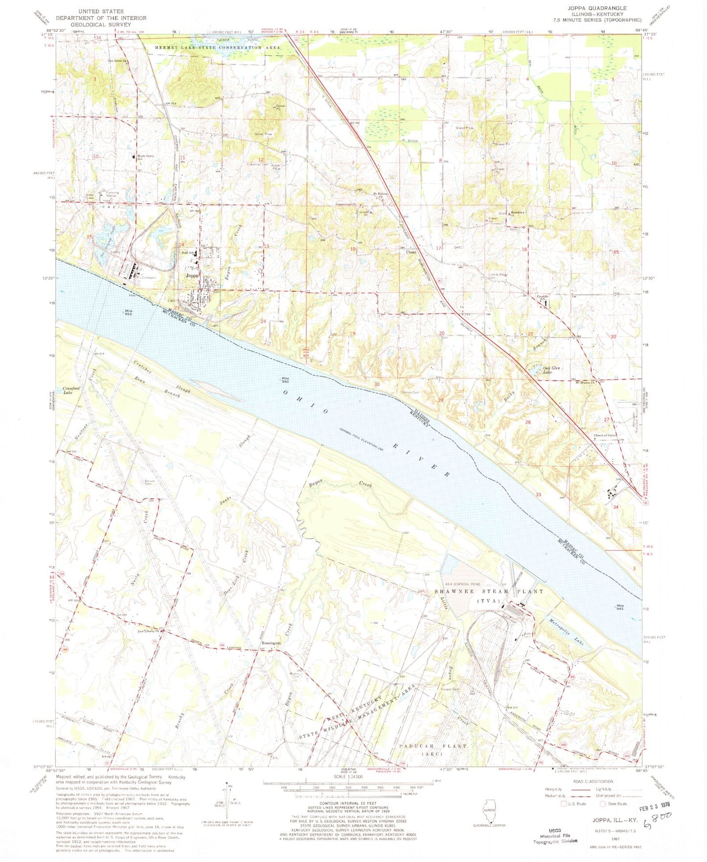 Classic USGS Joppa Illinois 7.5'x7.5' Topo Map Image