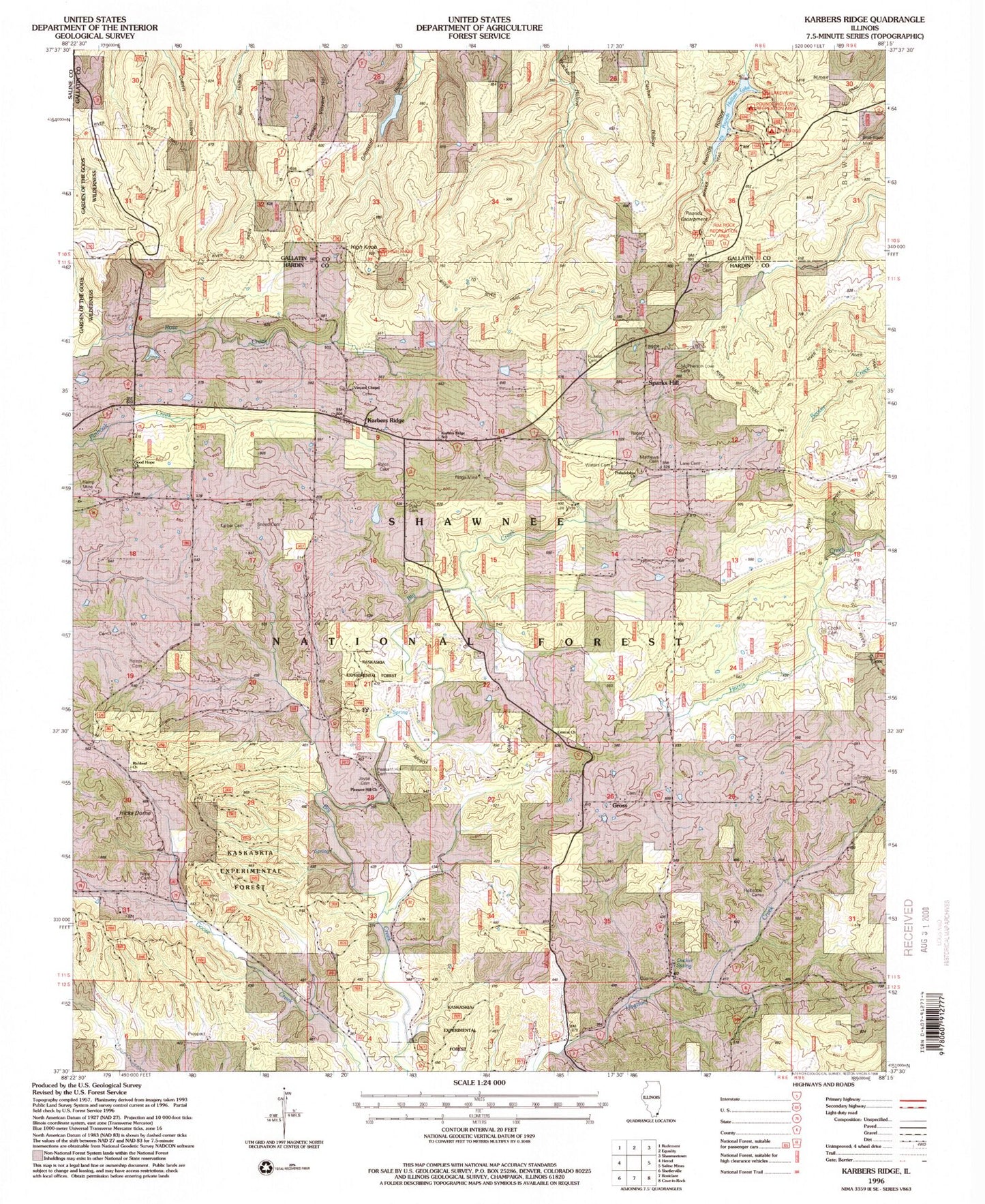 Classic USGS Karbers Ridge Illinois 7.5'x7.5' Topo Map Image