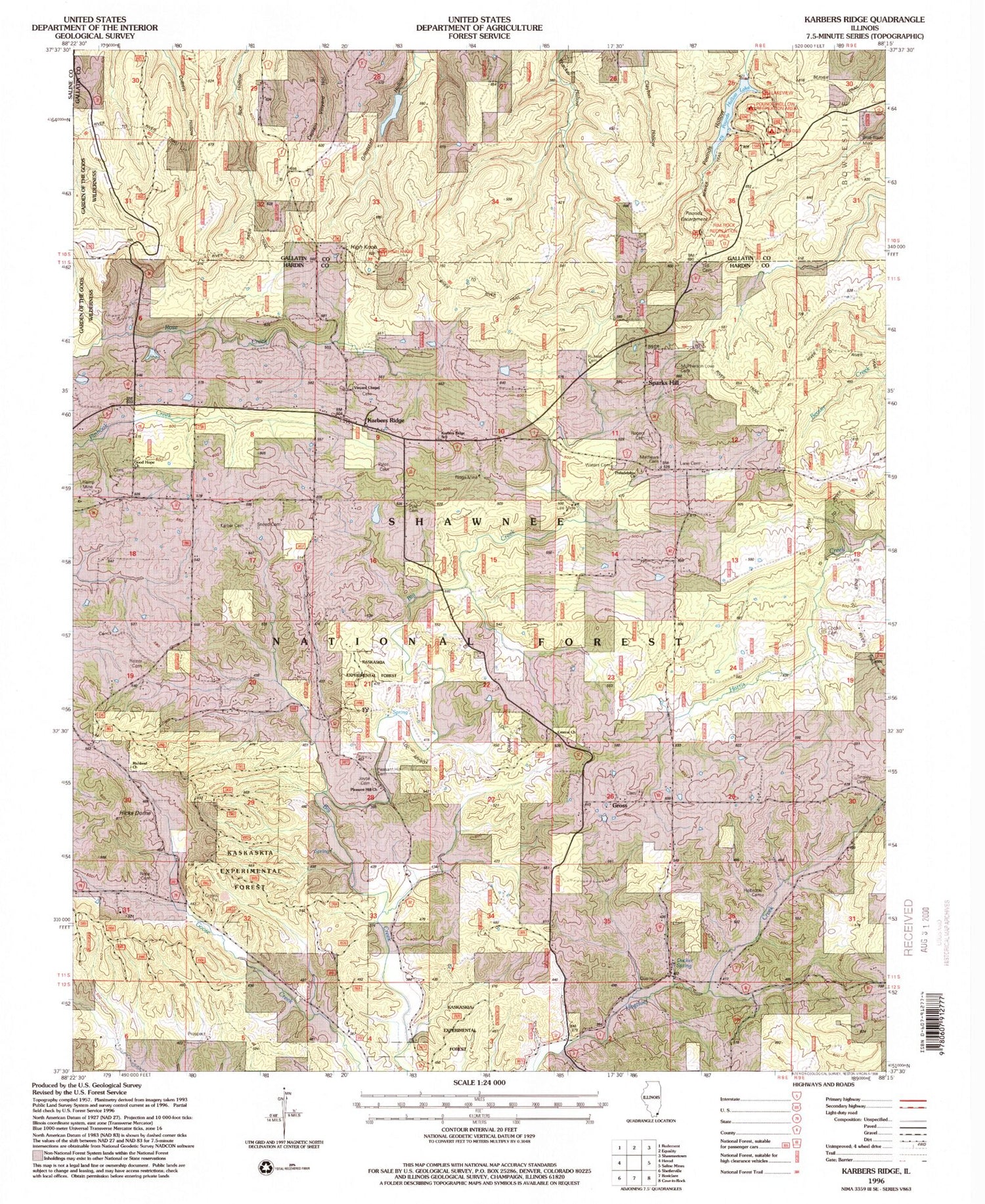 Classic USGS Karbers Ridge Illinois 7.5'x7.5' Topo Map Image