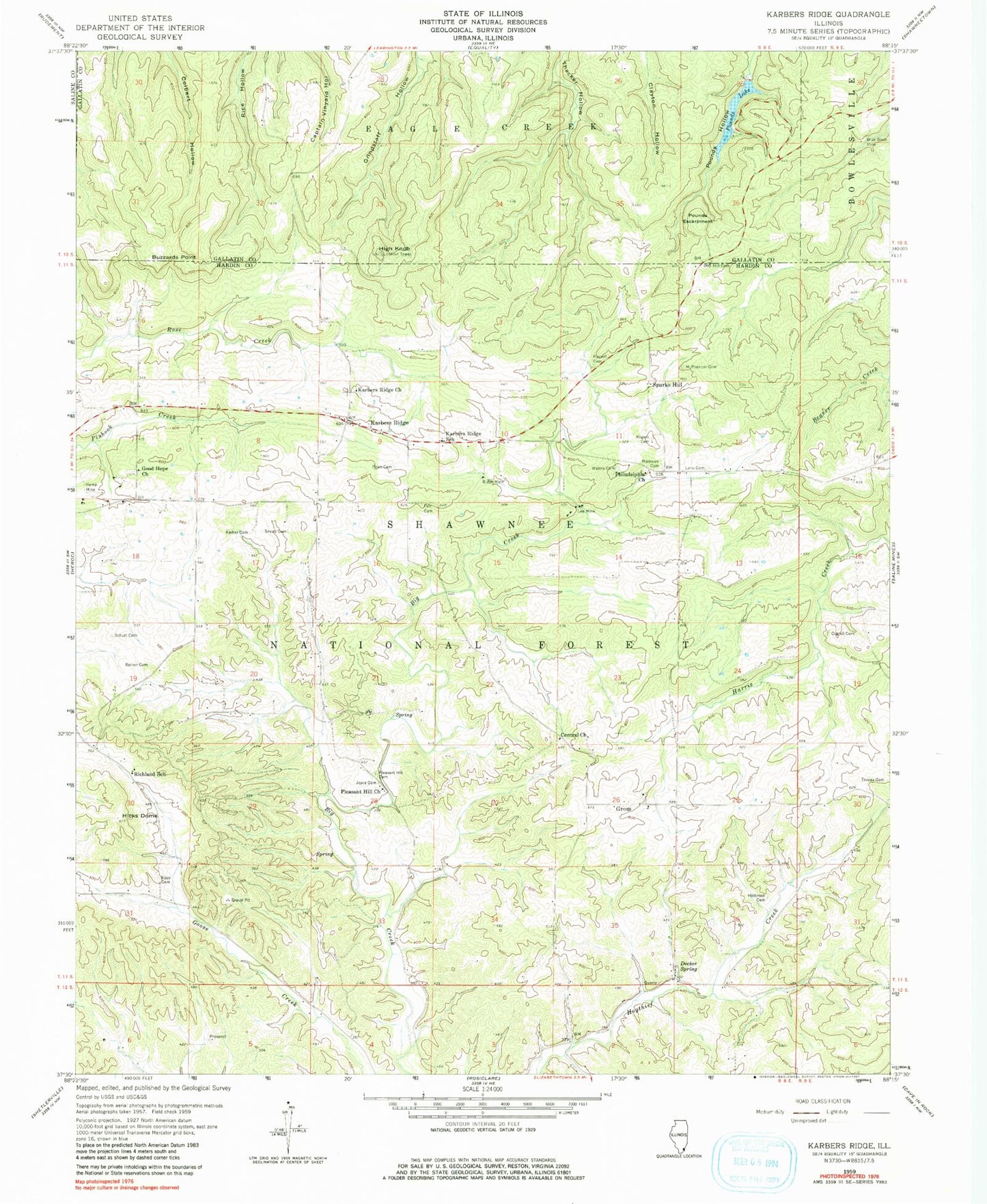 Classic USGS Karbers Ridge Illinois 7.5'x7.5' Topo Map Image