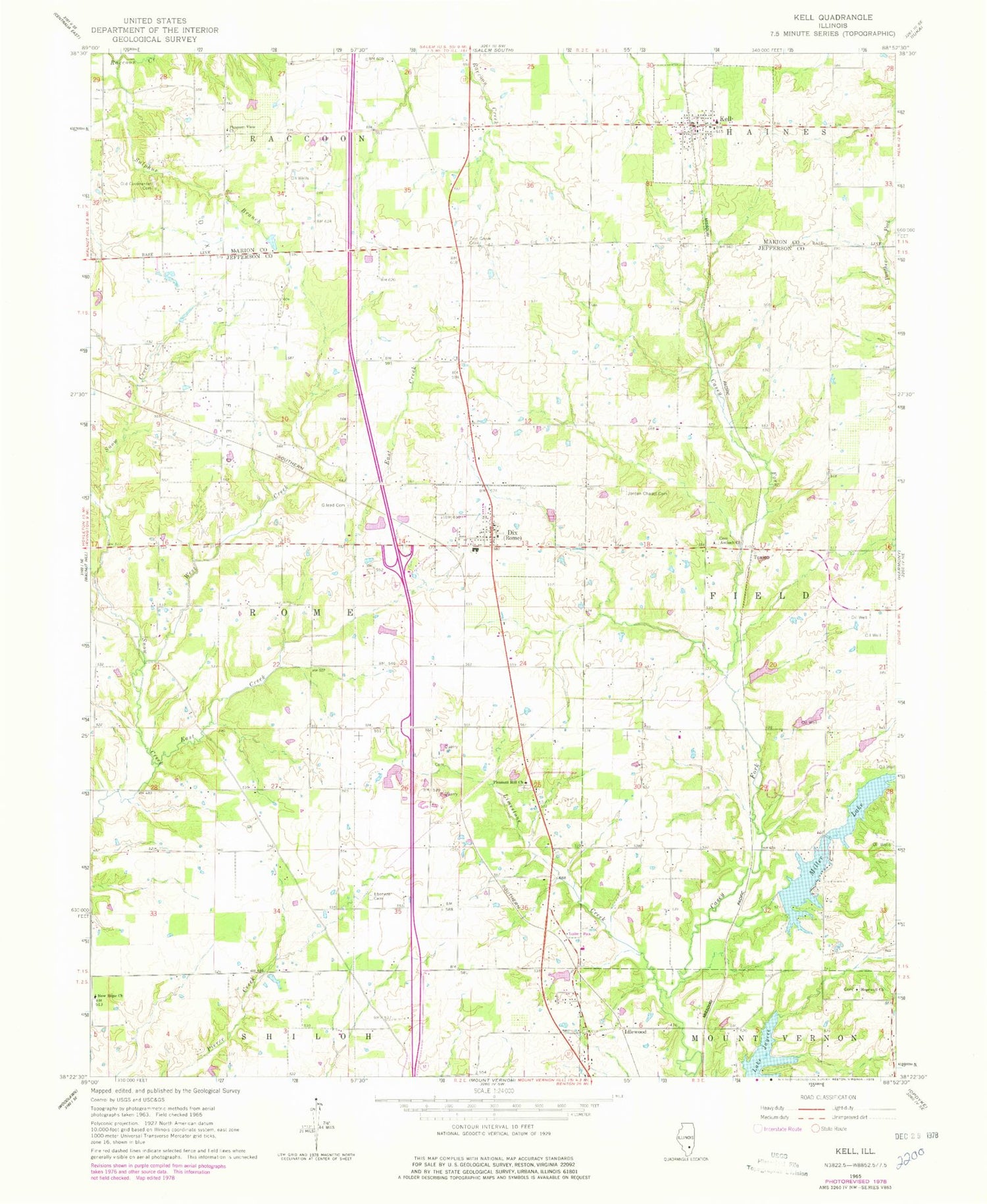 Classic USGS Kell Illinois 7.5'x7.5' Topo Map Image