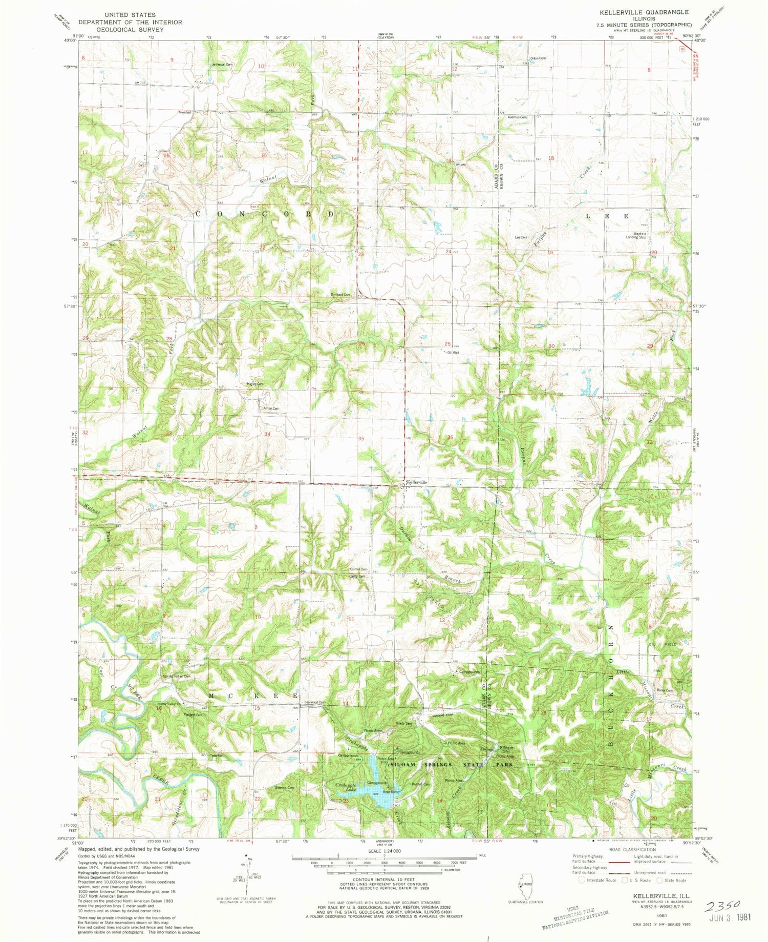 Classic USGS Kellerville Illinois 7.5'x7.5' Topo Map Image