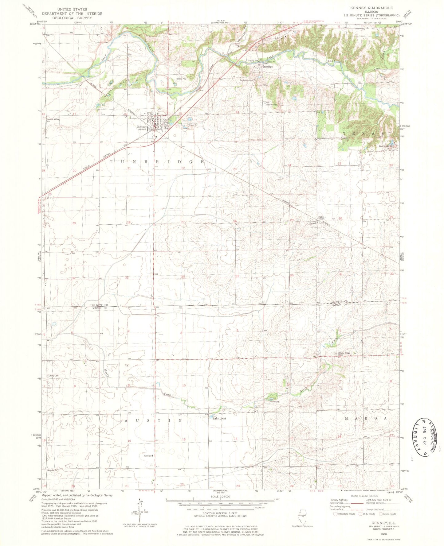 Classic USGS Kenney Illinois 7.5'x7.5' Topo Map Image