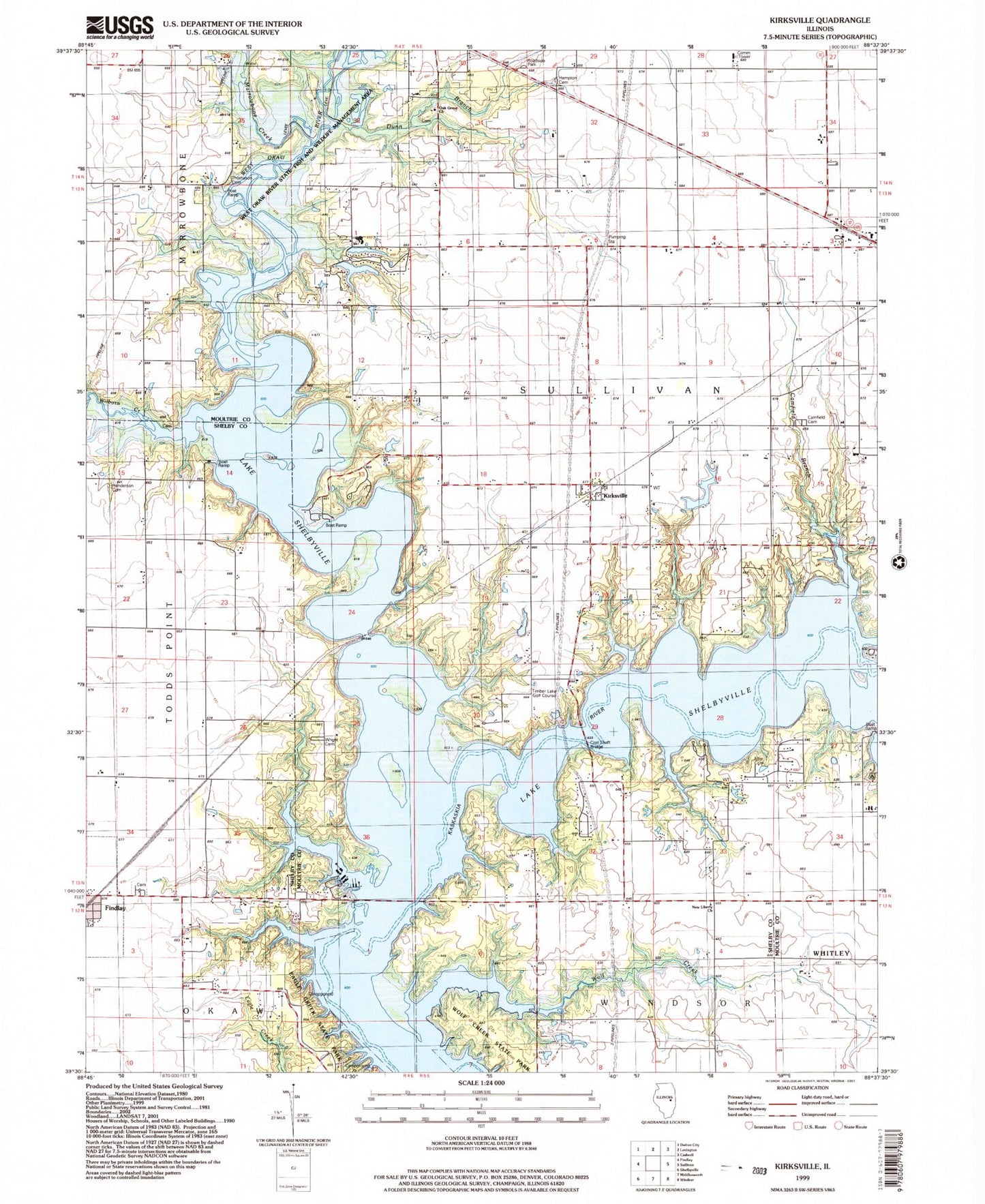 Classic USGS Kirksville Illinois 7.5'x7.5' Topo Map Image