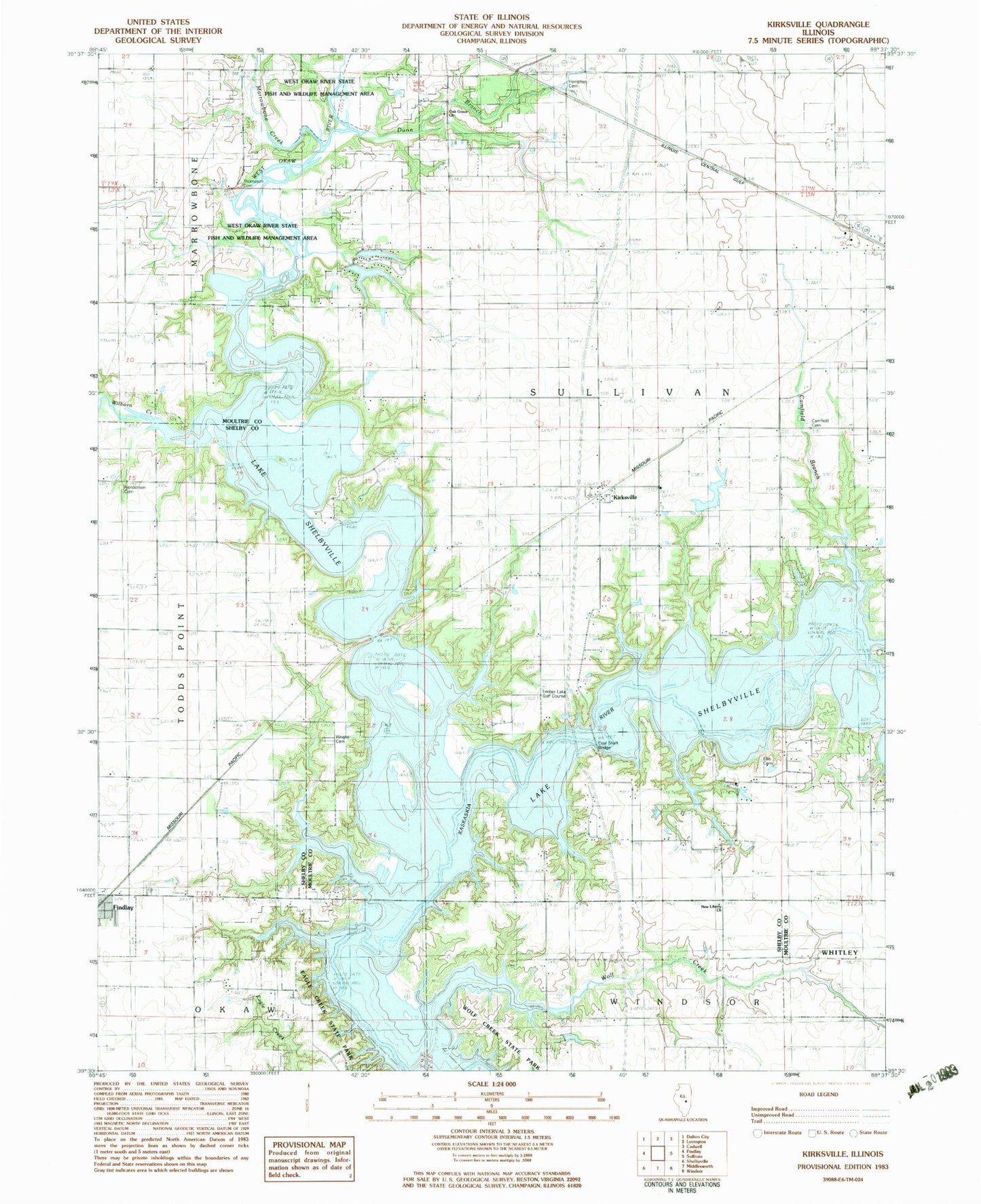 Classic USGS Kirksville Illinois 7.5'x7.5' Topo Map Image