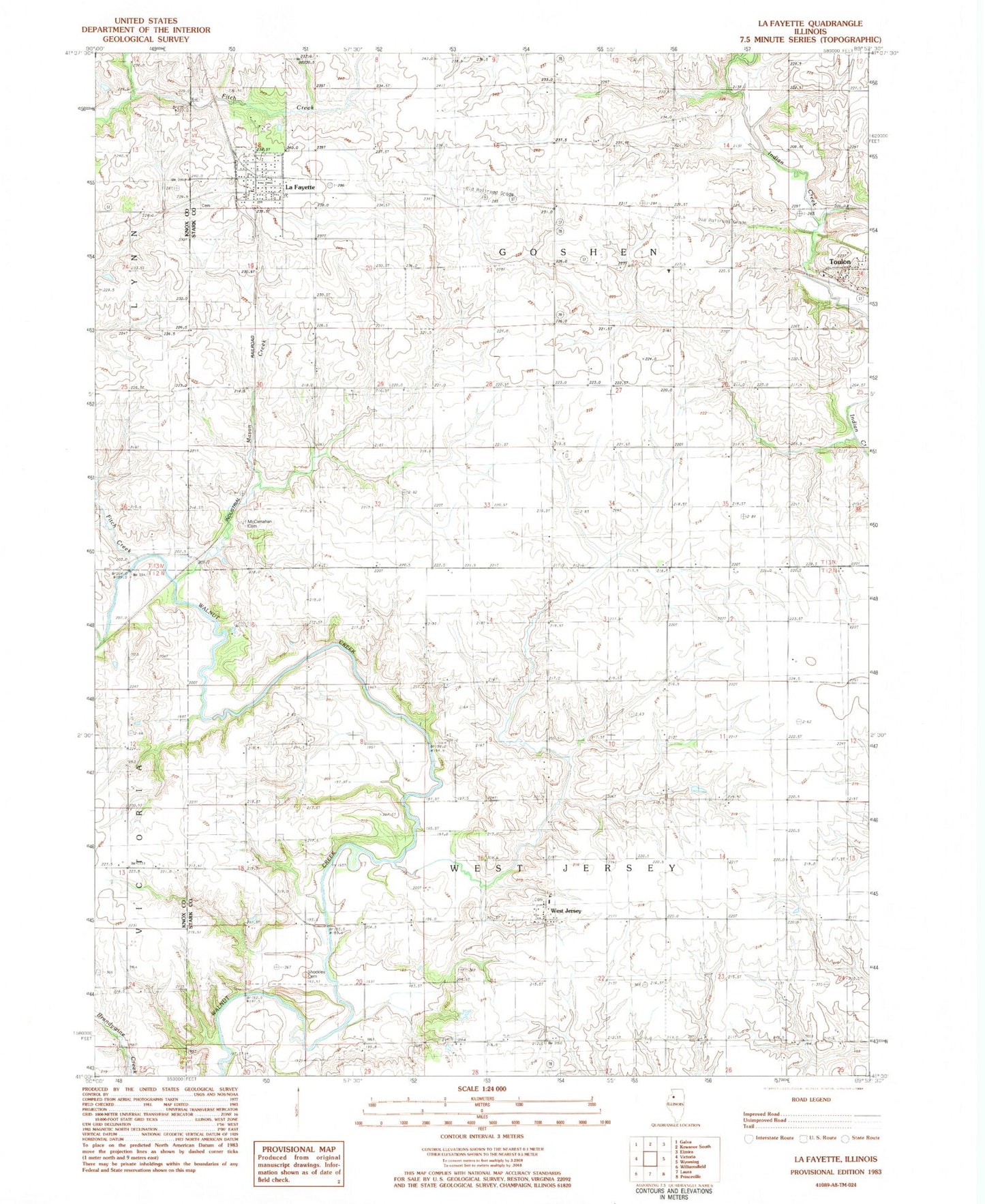 Classic USGS Lafayette Illinois 7.5'x7.5' Topo Map Image
