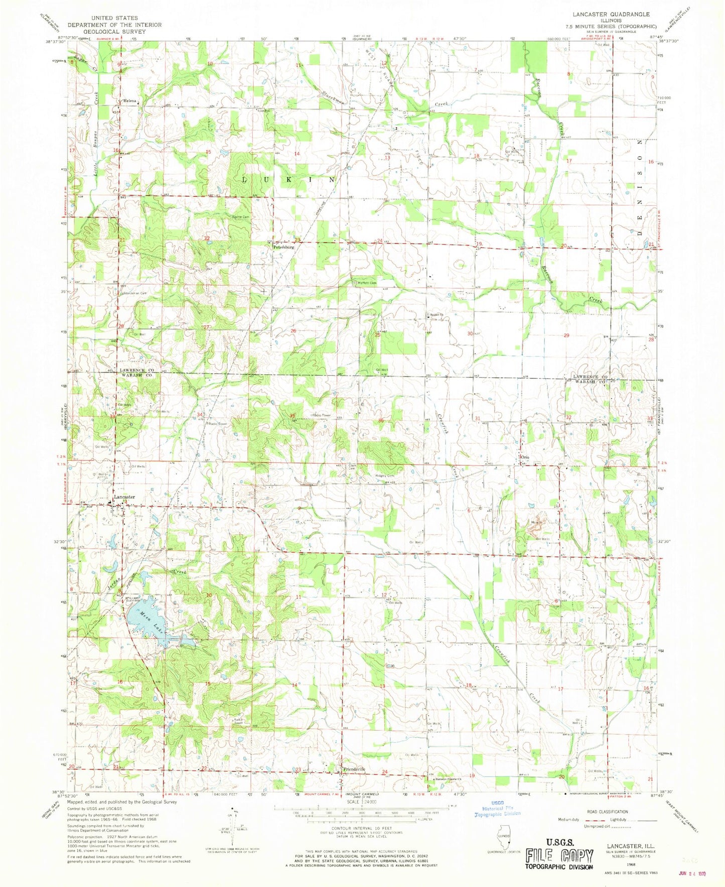Classic USGS Lancaster Illinois 7.5'x7.5' Topo Map Image