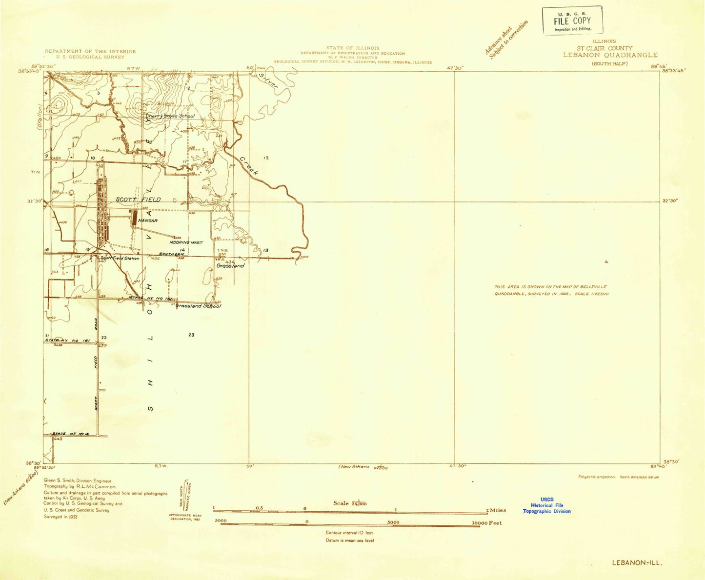 Classic USGS Lebanon Illinois 7.5'x7.5' Topo Map Image