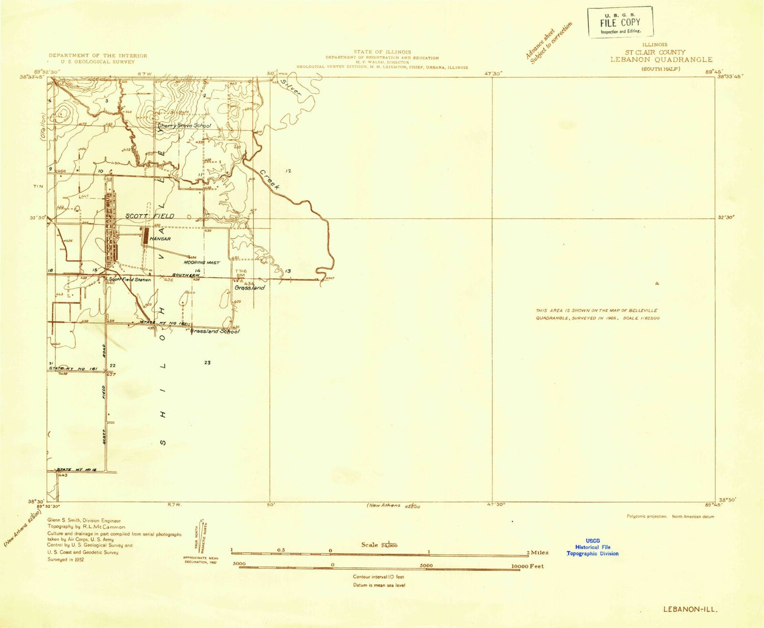 Classic USGS Lebanon Illinois 7.5'x7.5' Topo Map Image