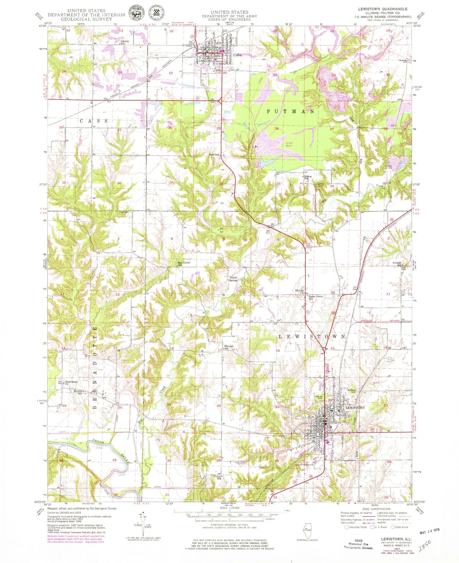 Classic USGS Lewistown Illinois 7.5'x7.5' Topo Map Image