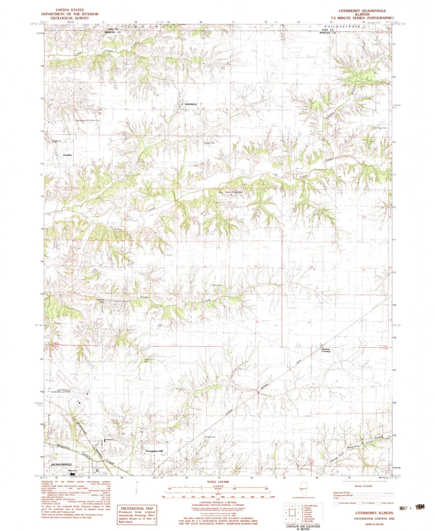 Classic USGS Literberry Illinois 7.5'x7.5' Topo Map Image