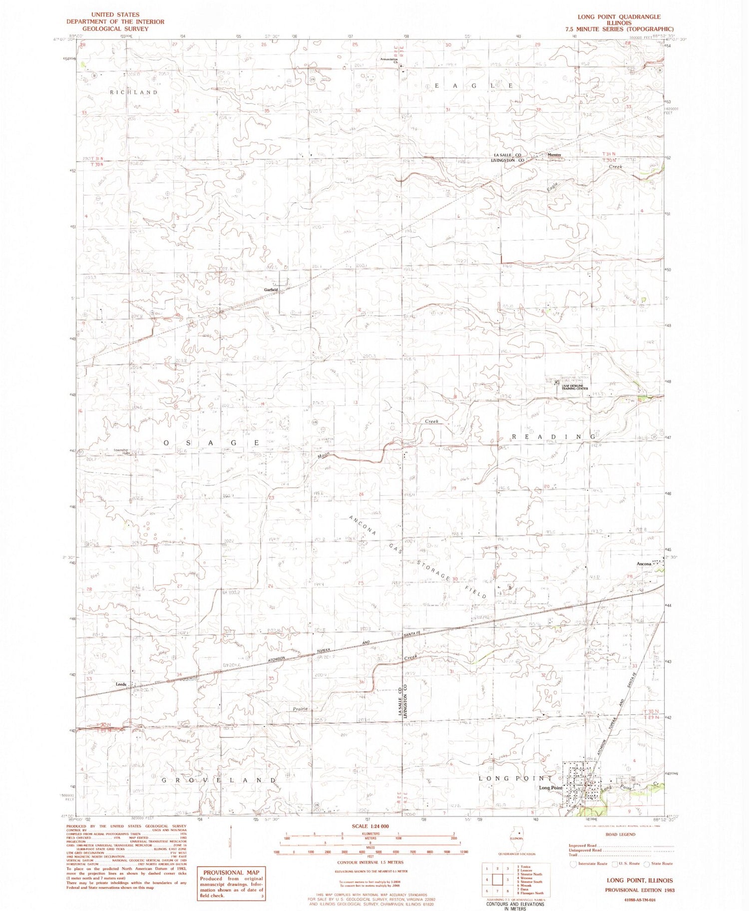 Classic USGS Long Point Illinois 7.5'x7.5' Topo Map Image