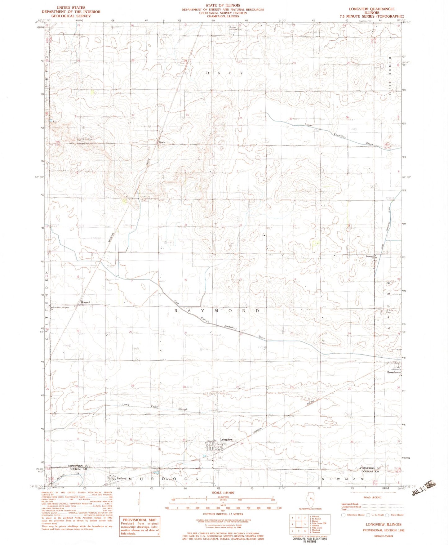 Classic USGS Longview Illinois 7.5'x7.5' Topo Map Image