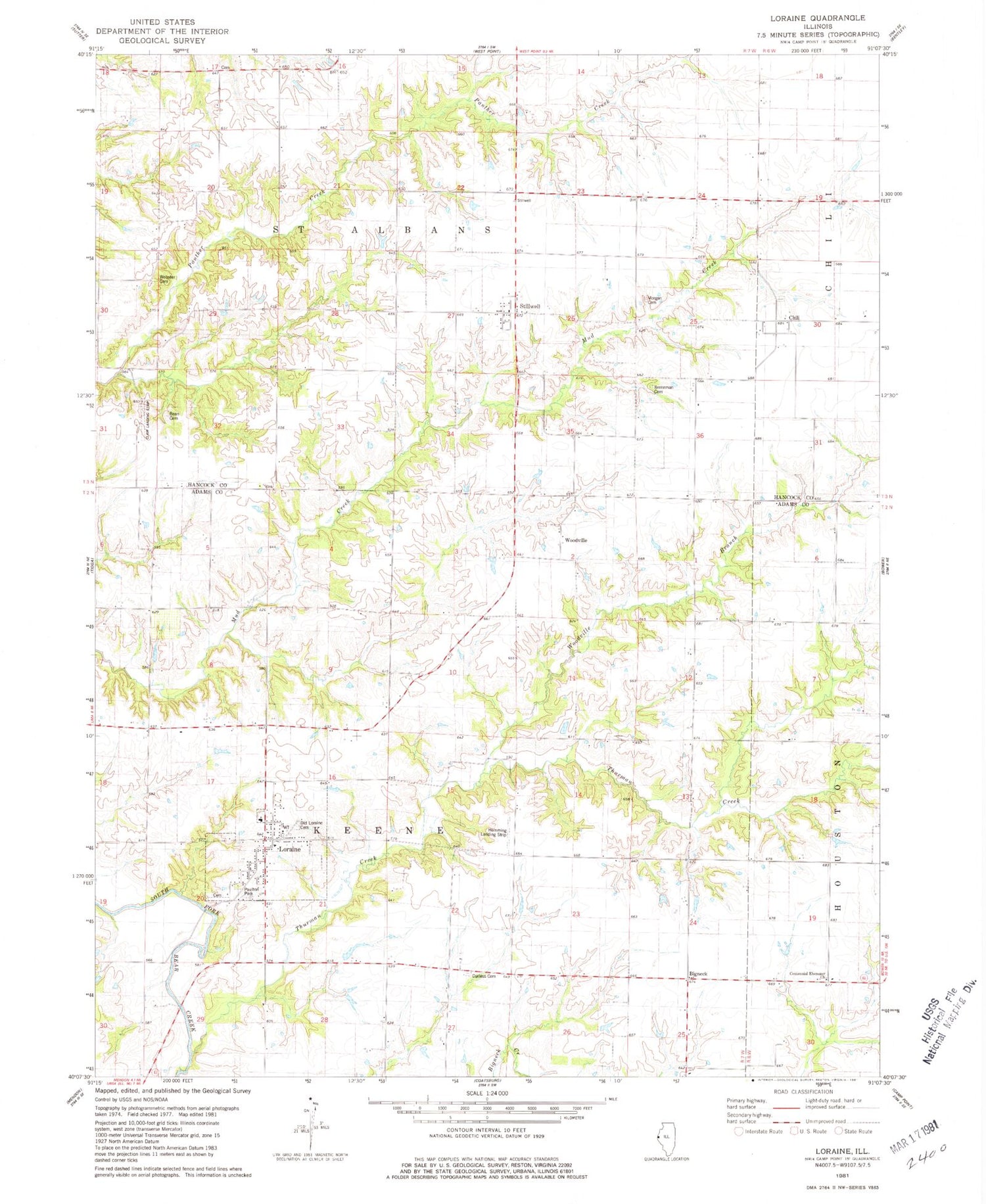 Classic USGS Loraine Illinois 7.5'x7.5' Topo Map Image