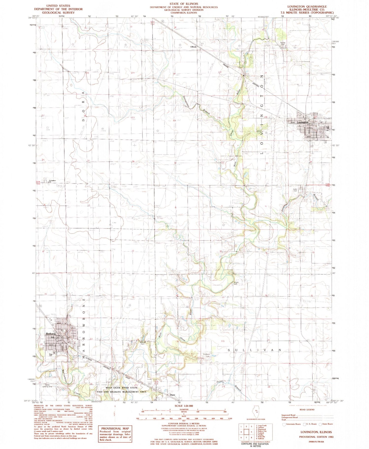 Classic USGS Lovington Illinois 7.5'x7.5' Topo Map Image