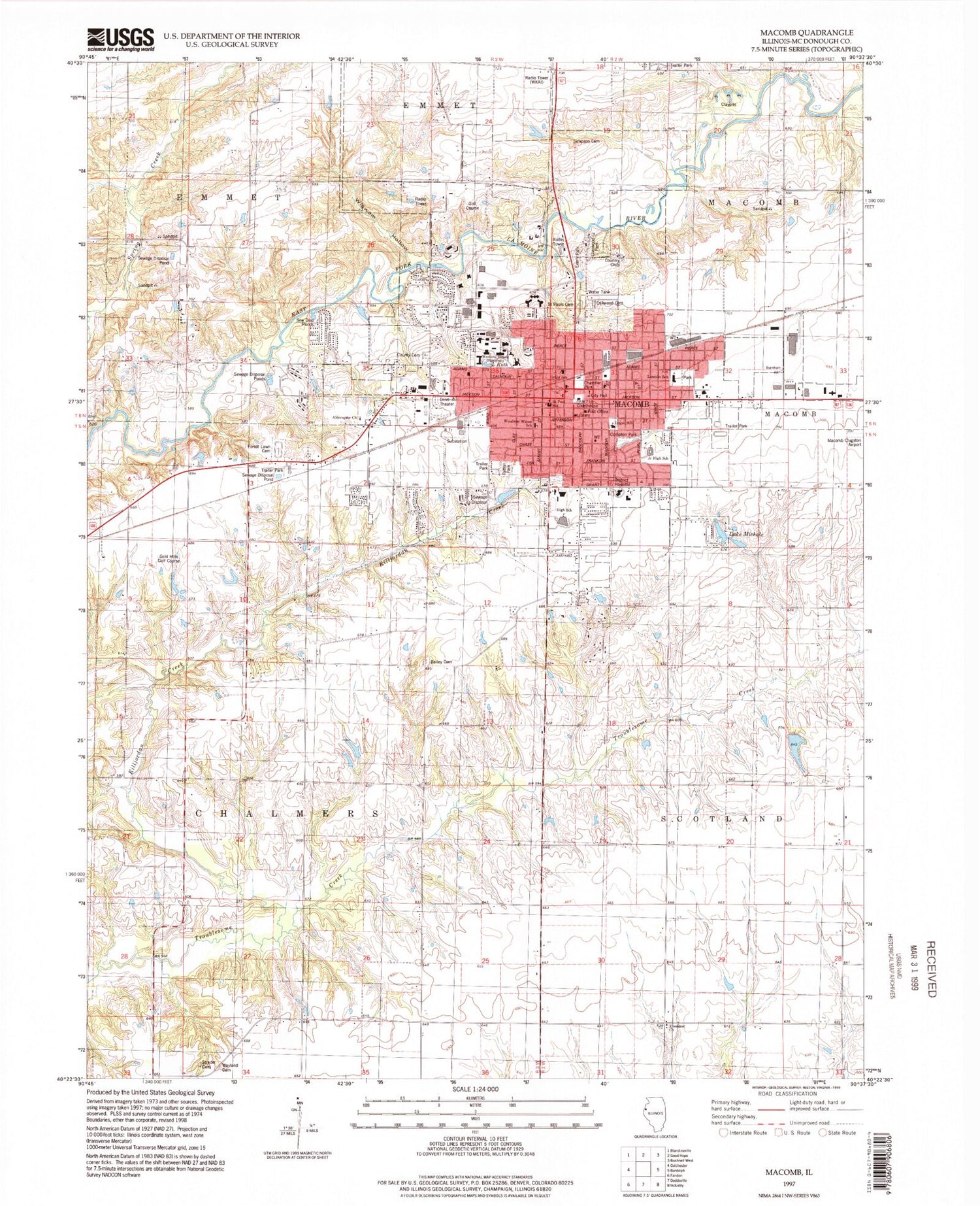 Classic USGS Macomb Illinois 7.5'x7.5' Topo Map Image