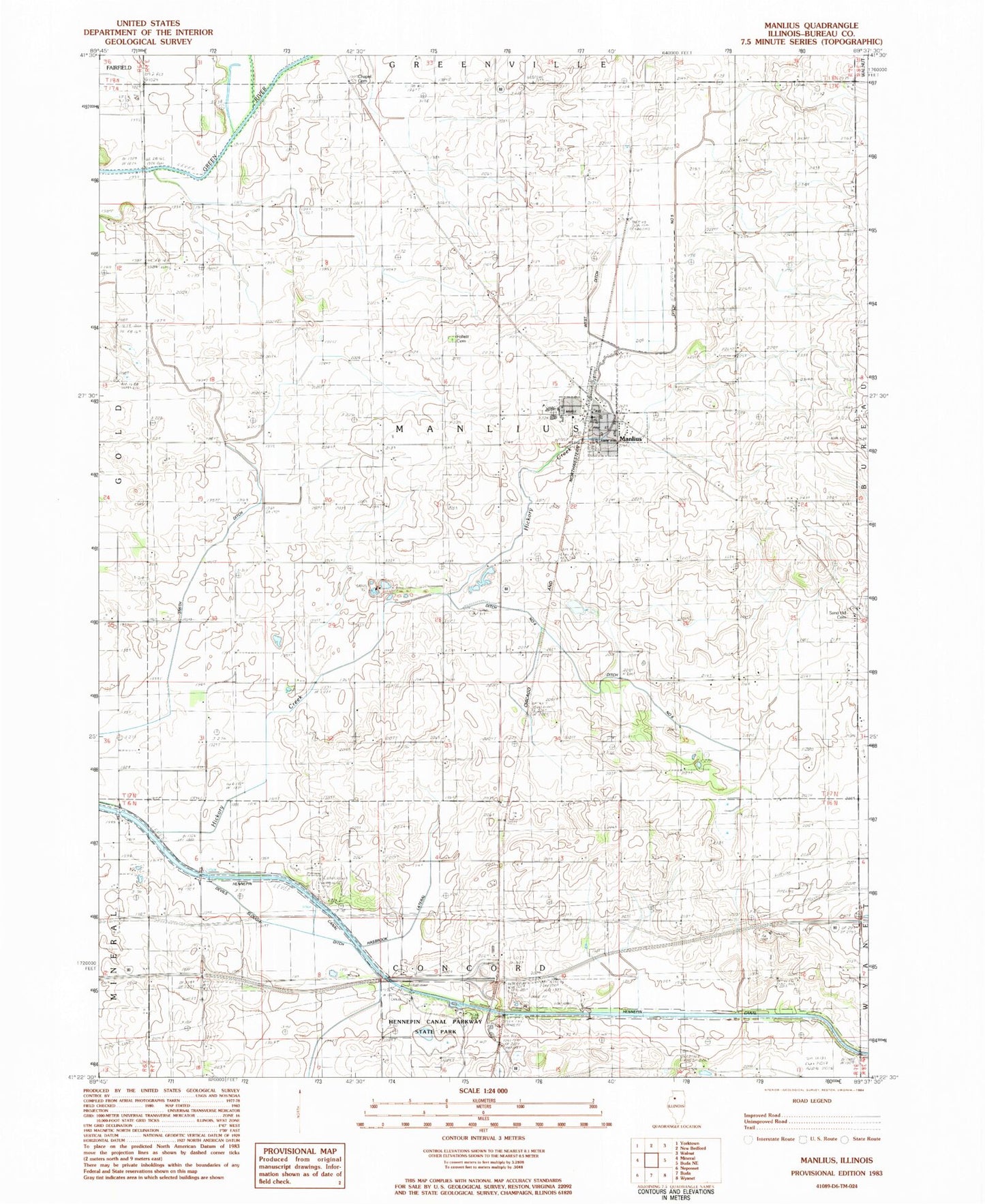 Classic USGS Manlius Illinois 7.5'x7.5' Topo Map Image