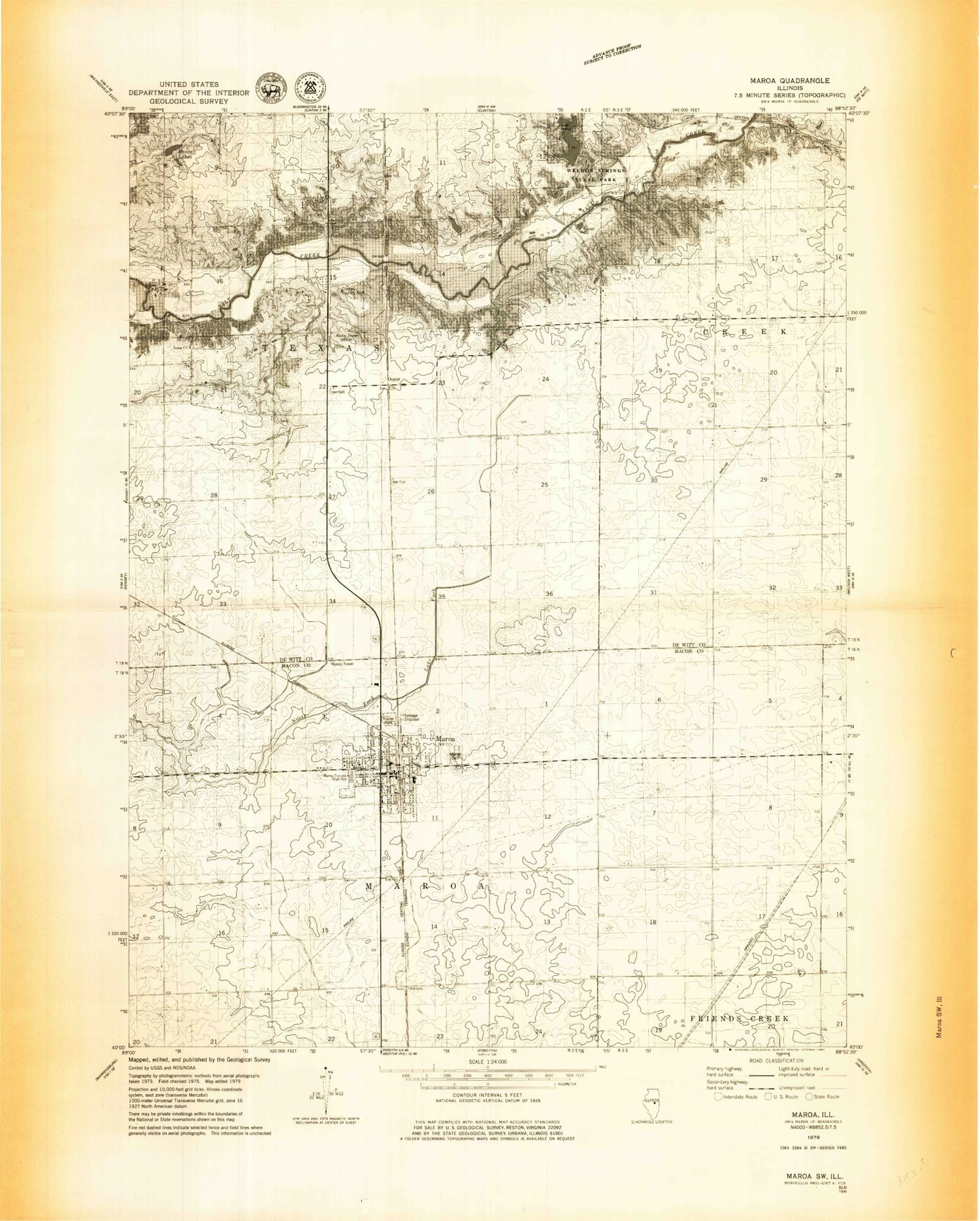Classic USGS Maroa Illinois 7.5'x7.5' Topo Map Image