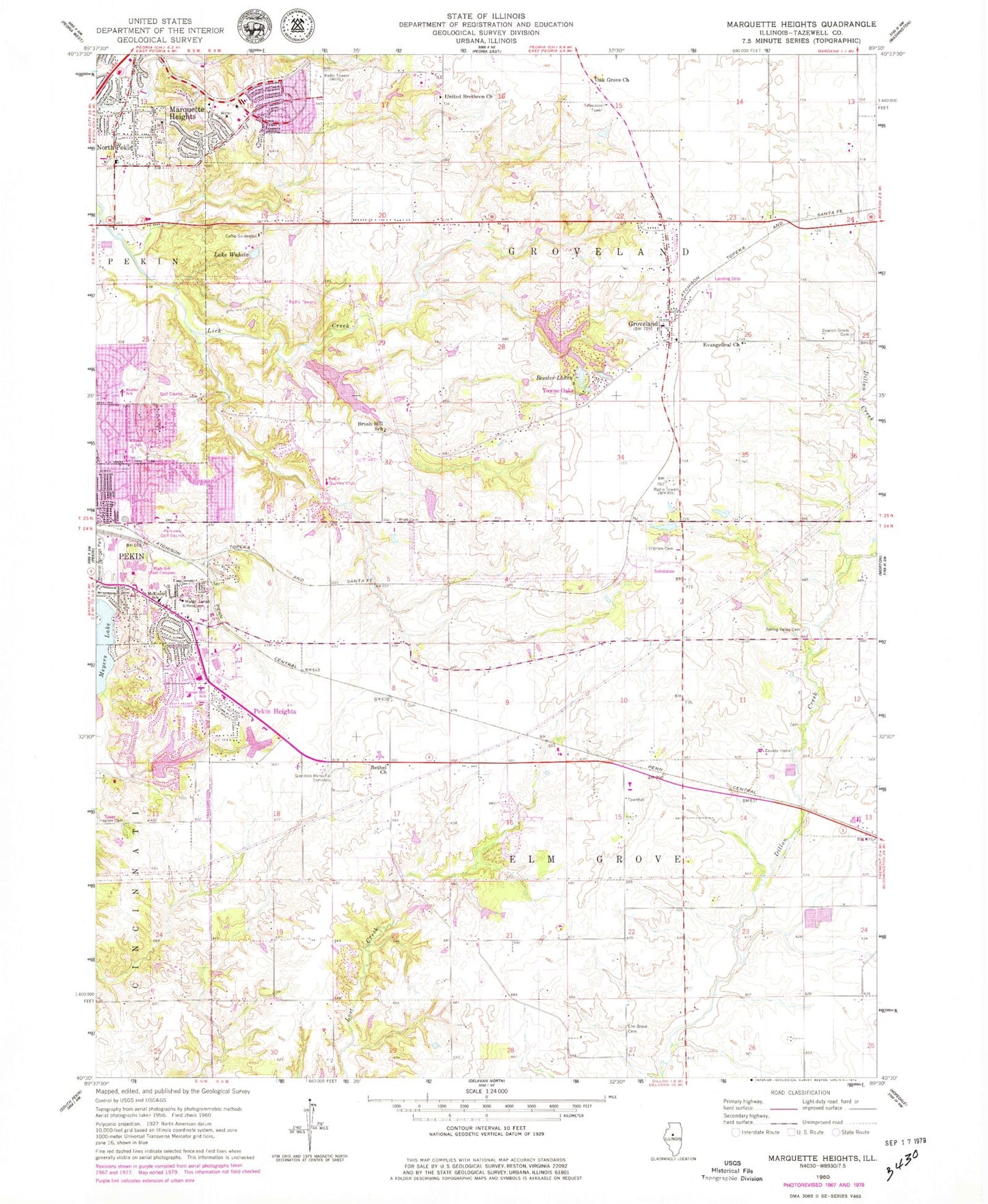 Classic USGS Marquette Heights Illinois 7.5'x7.5' Topo Map Image