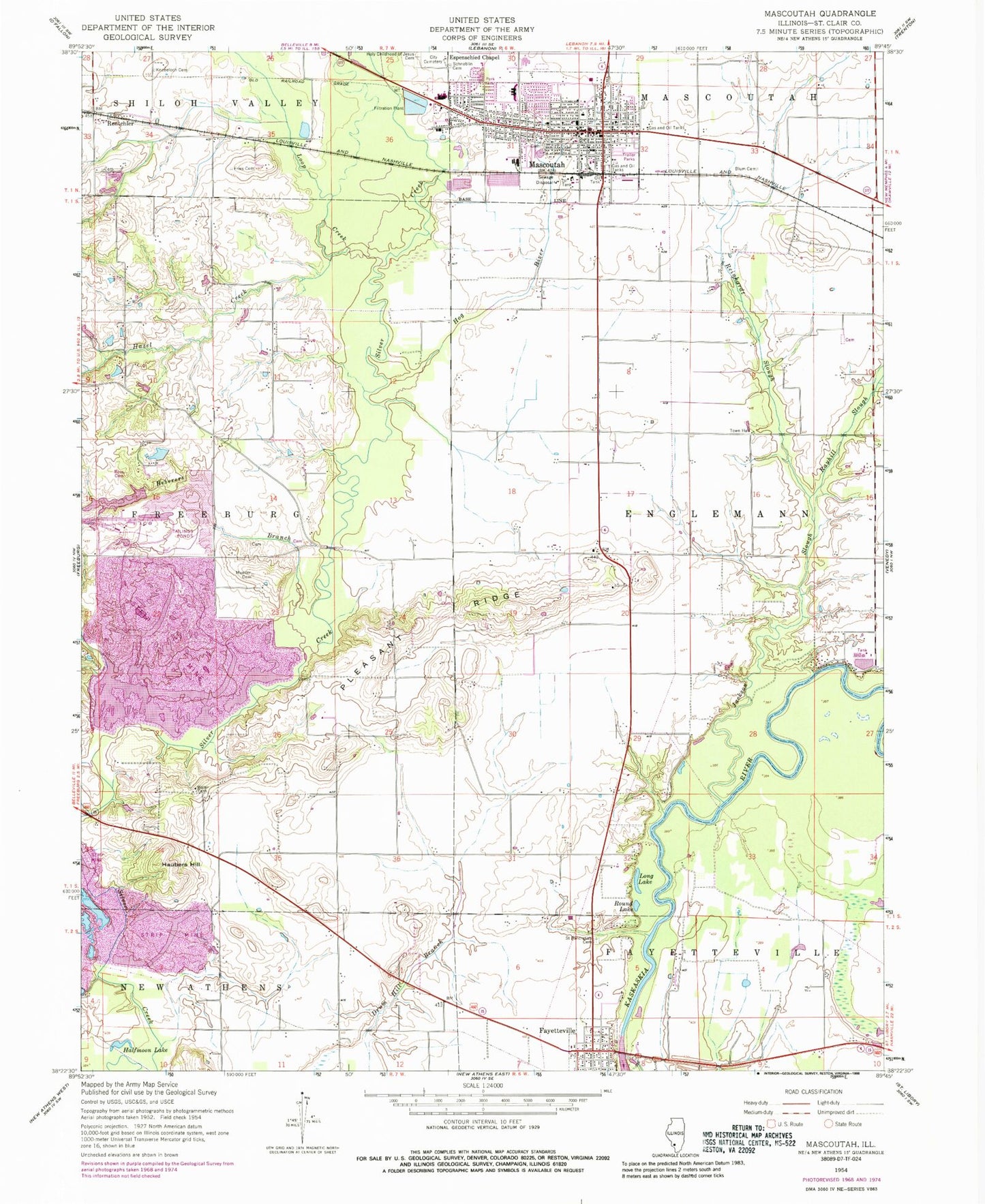 Classic USGS Mascoutah Illinois 7.5'x7.5' Topo Map Image