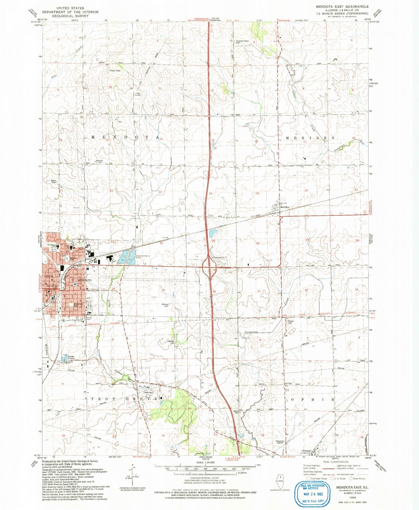 Classic USGS Mendota East Illinois 7.5'x7.5' Topo Map Image