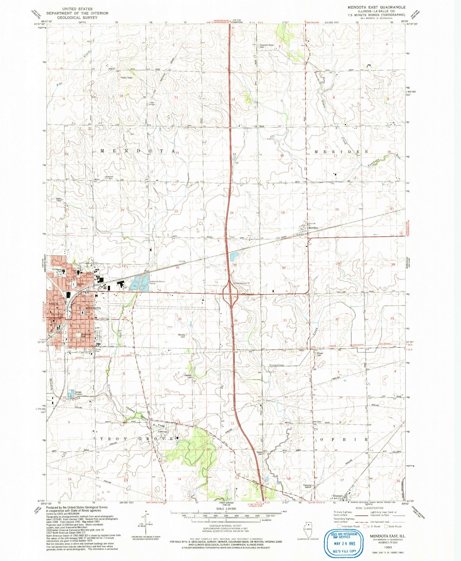 Classic USGS Mendota East Illinois 7.5'x7.5' Topo Map Image