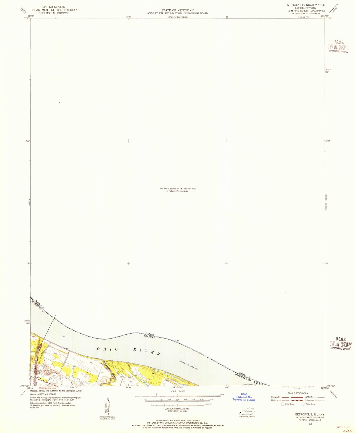 Classic USGS Metropolis Illinois 7.5'x7.5' Topo Map Image