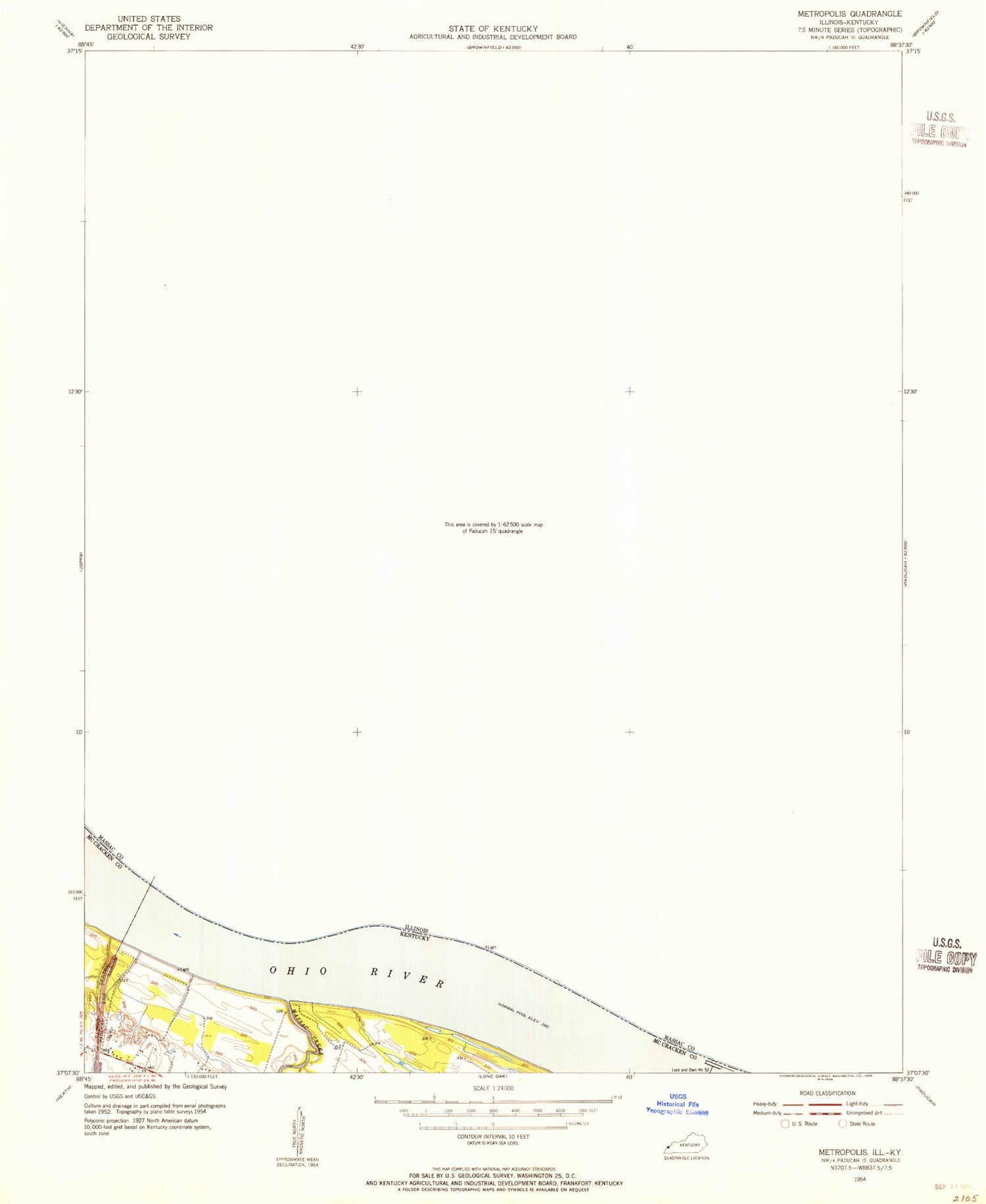 Classic USGS Metropolis Illinois 7.5'x7.5' Topo Map Image