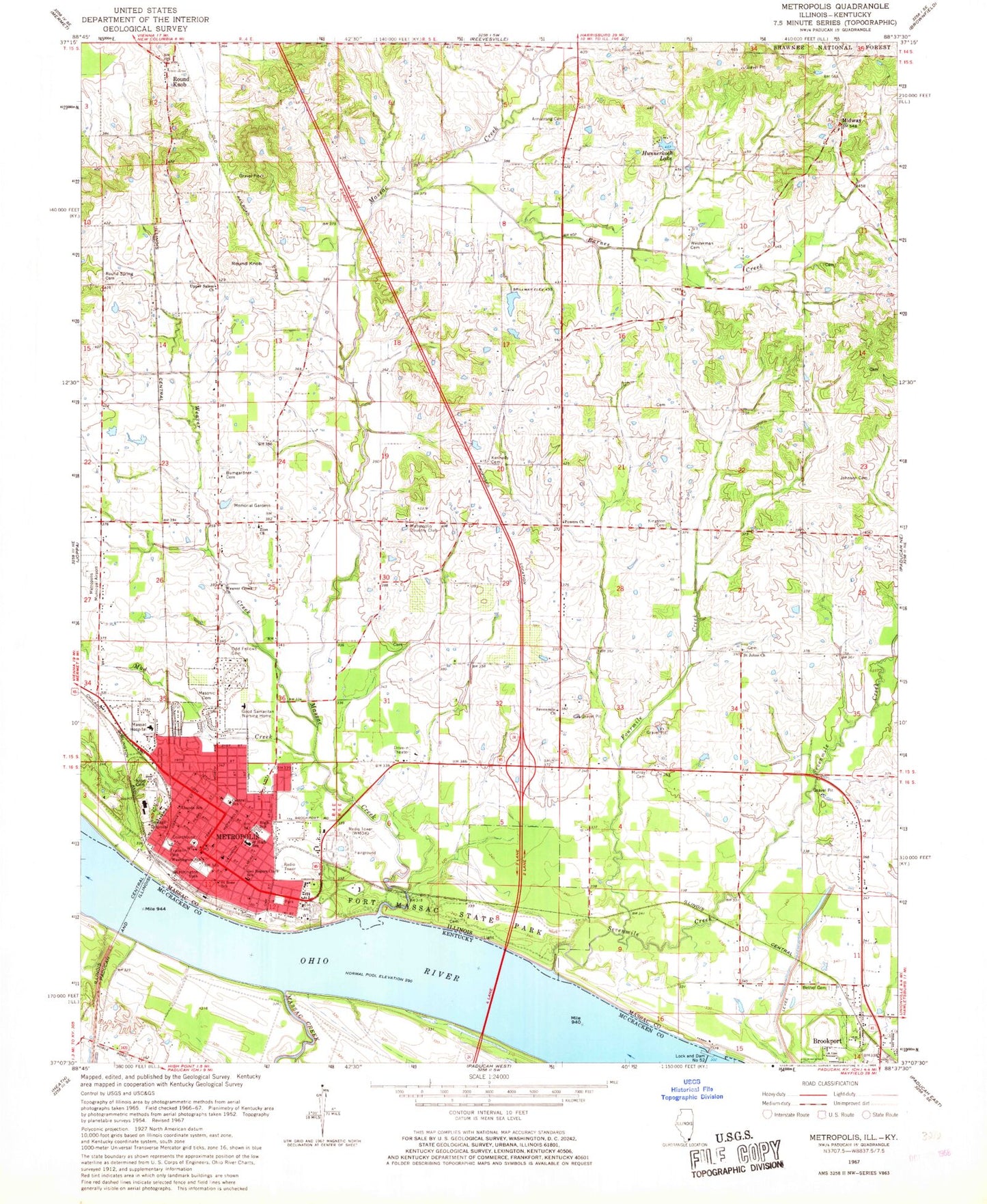 Classic USGS Metropolis Illinois 7.5'x7.5' Topo Map Image