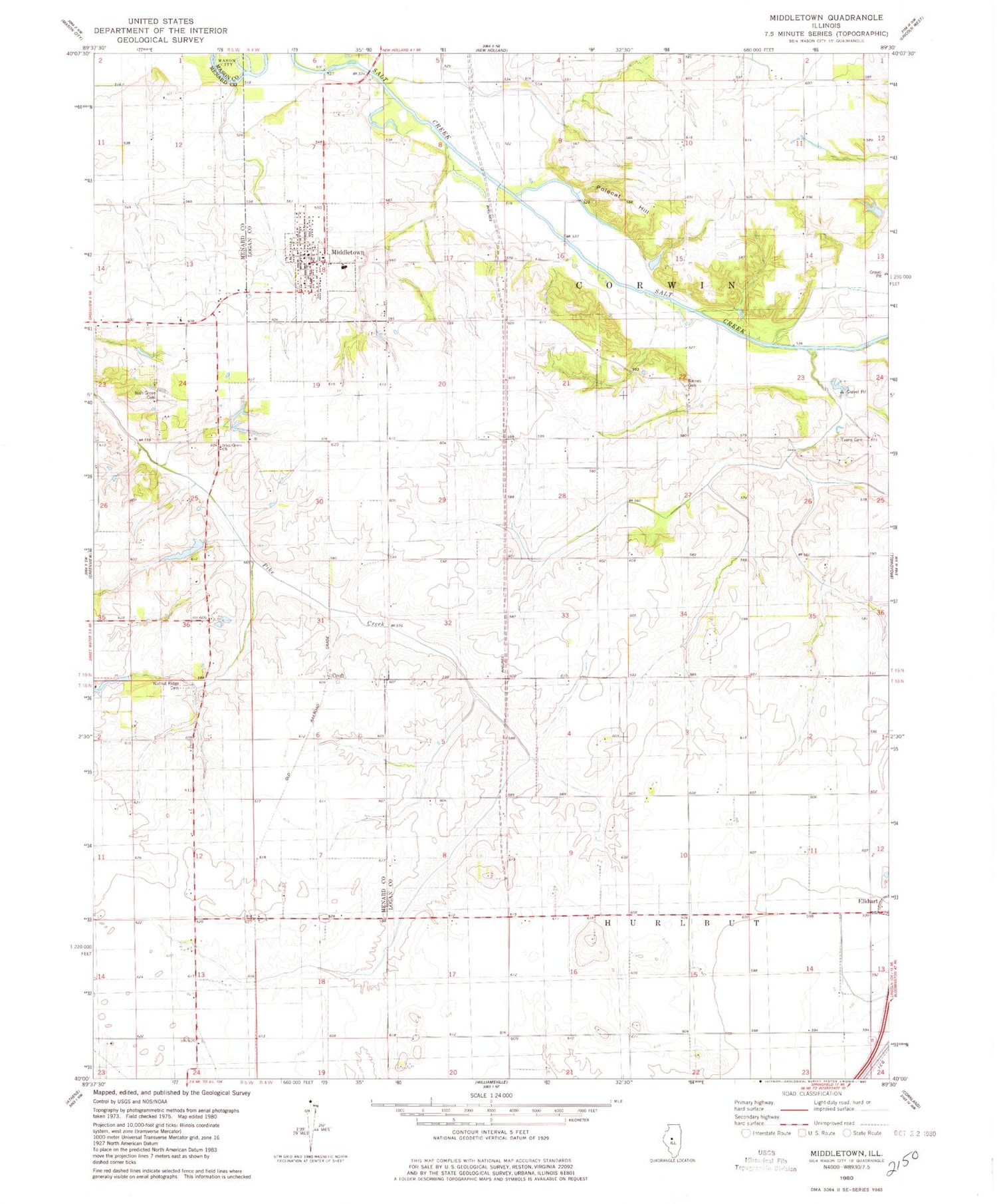 Classic USGS Middlesworth Illinois 7.5'x7.5' Topo Map Image