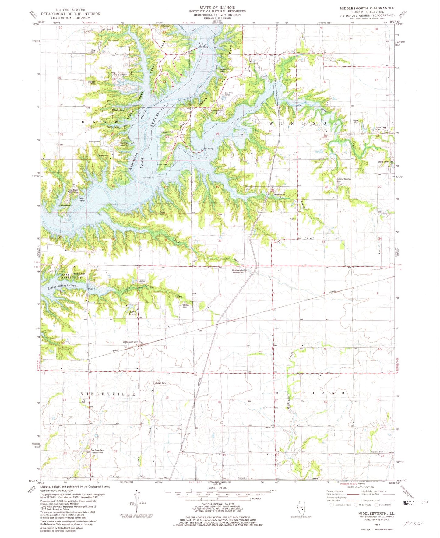 Classic USGS Middlesworth Illinois 7.5'x7.5' Topo Map Image