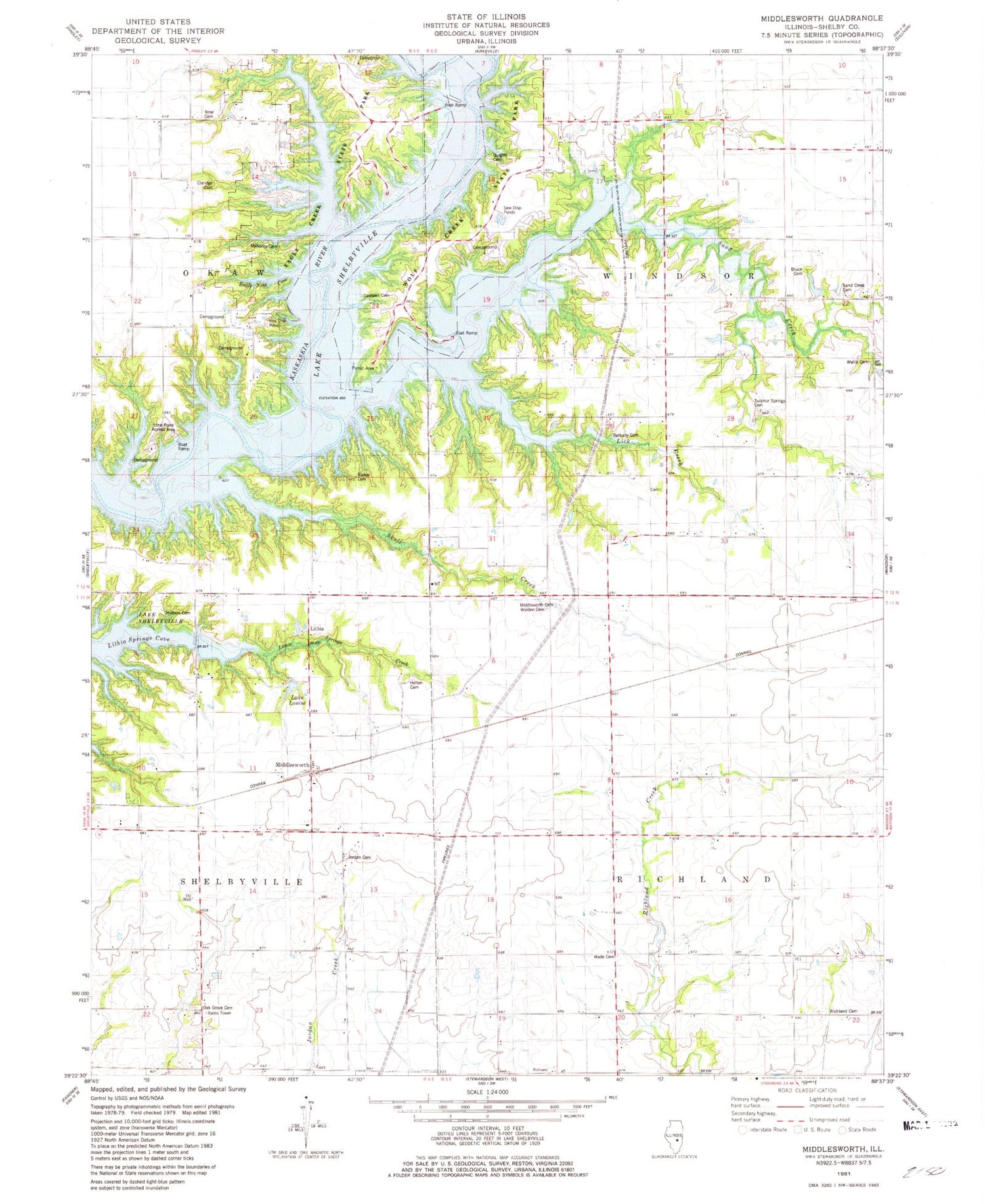 Classic USGS Middlesworth Illinois 7.5'x7.5' Topo Map Image
