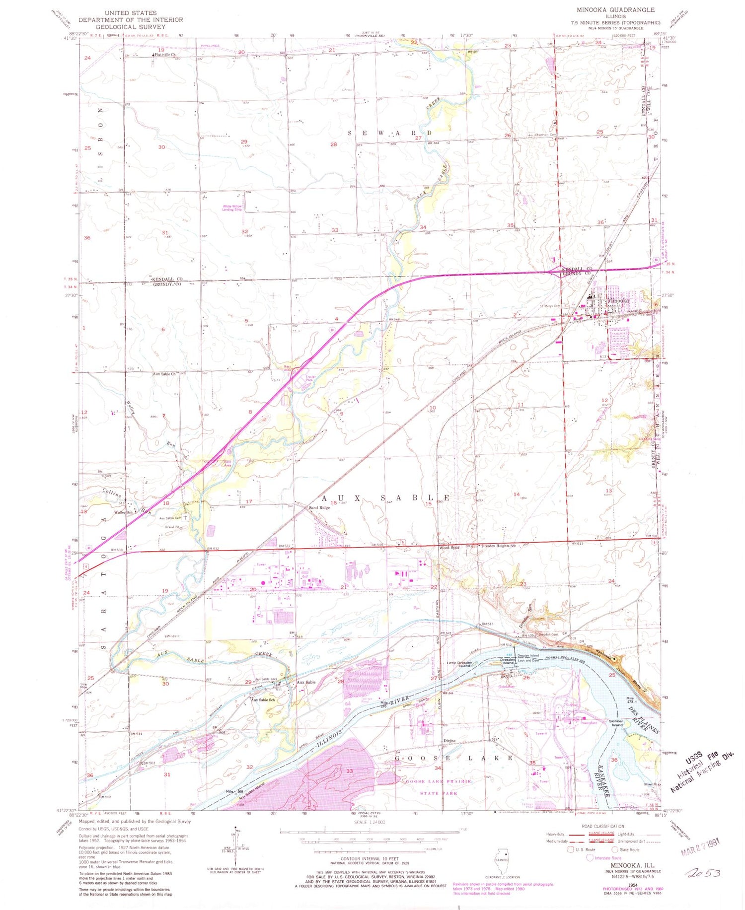 Classic USGS Minooka Illinois 7.5'x7.5' Topo Map Image
