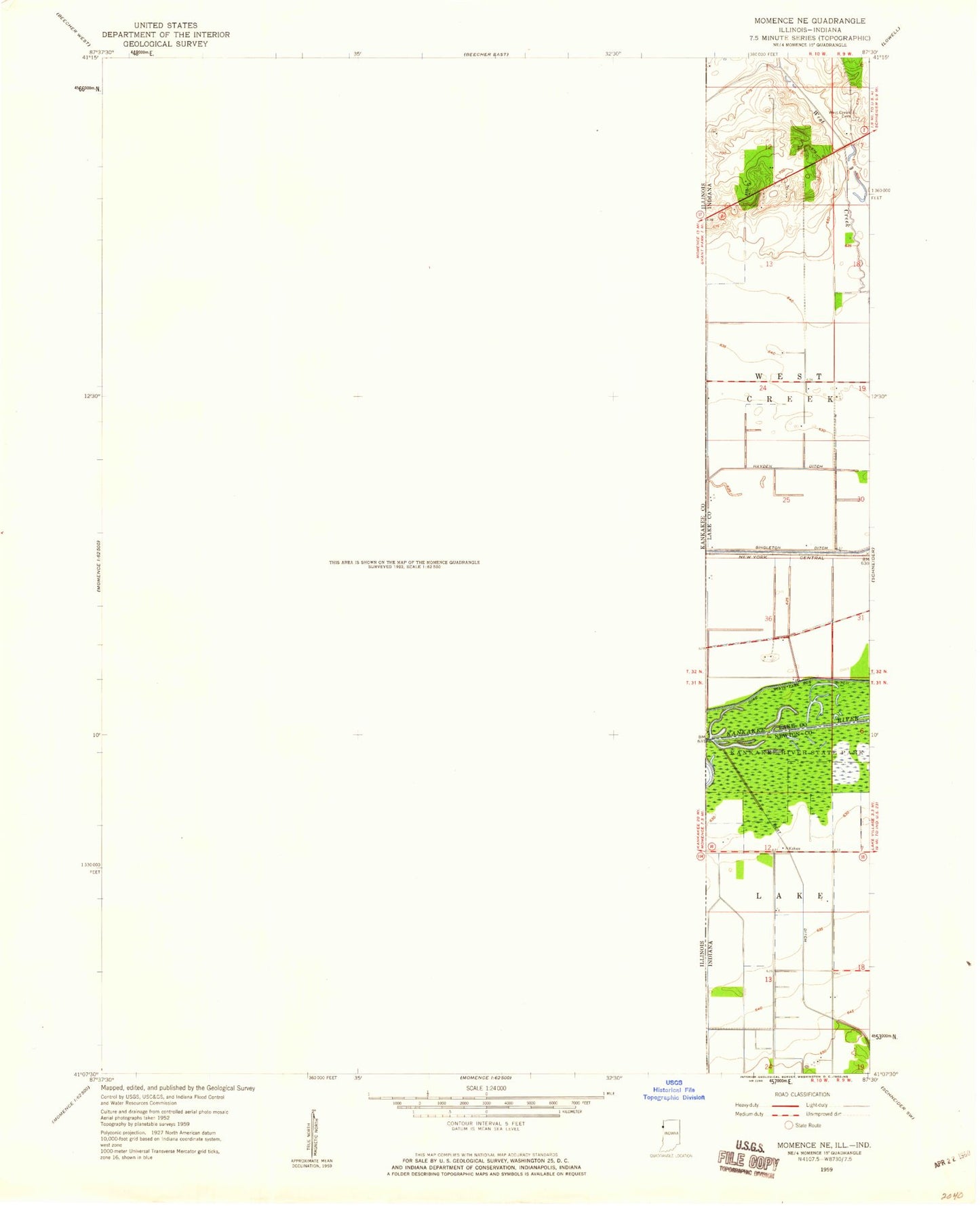 Classic USGS Illiana Heights Illinois 7.5'x7.5' Topo Map Image